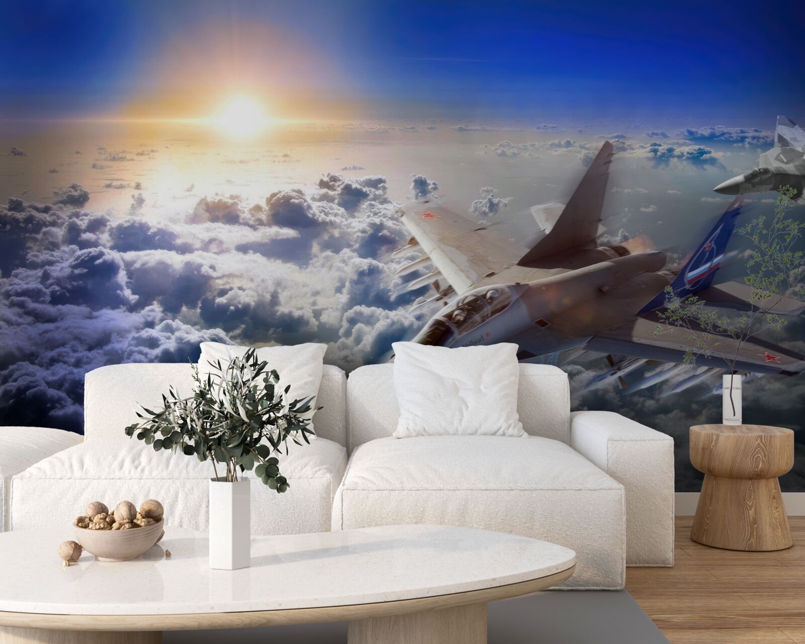 Papier peint les avions de chasse traversent les nuages