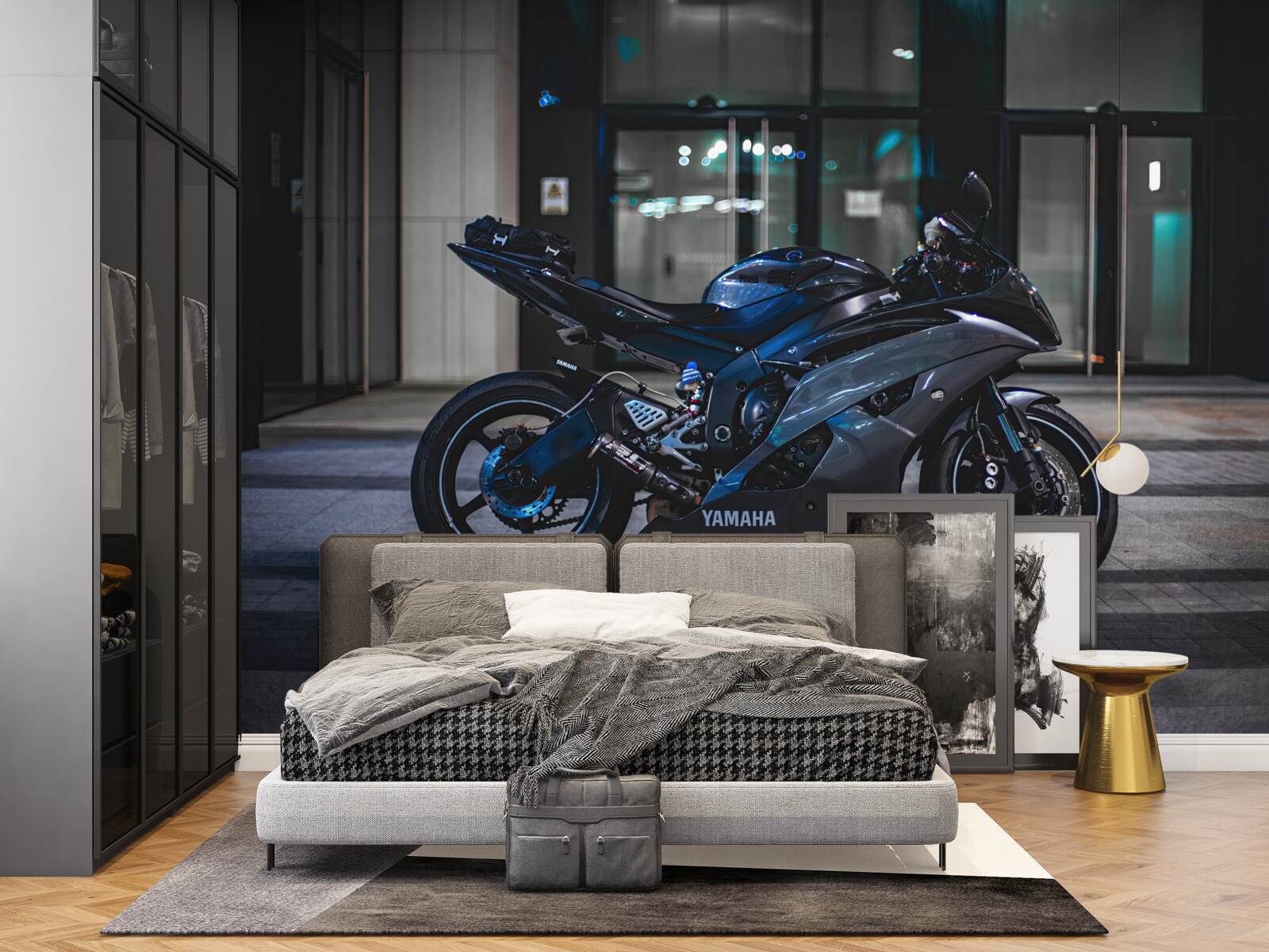 Papier peint moto bleu foncé laissée sur le parking