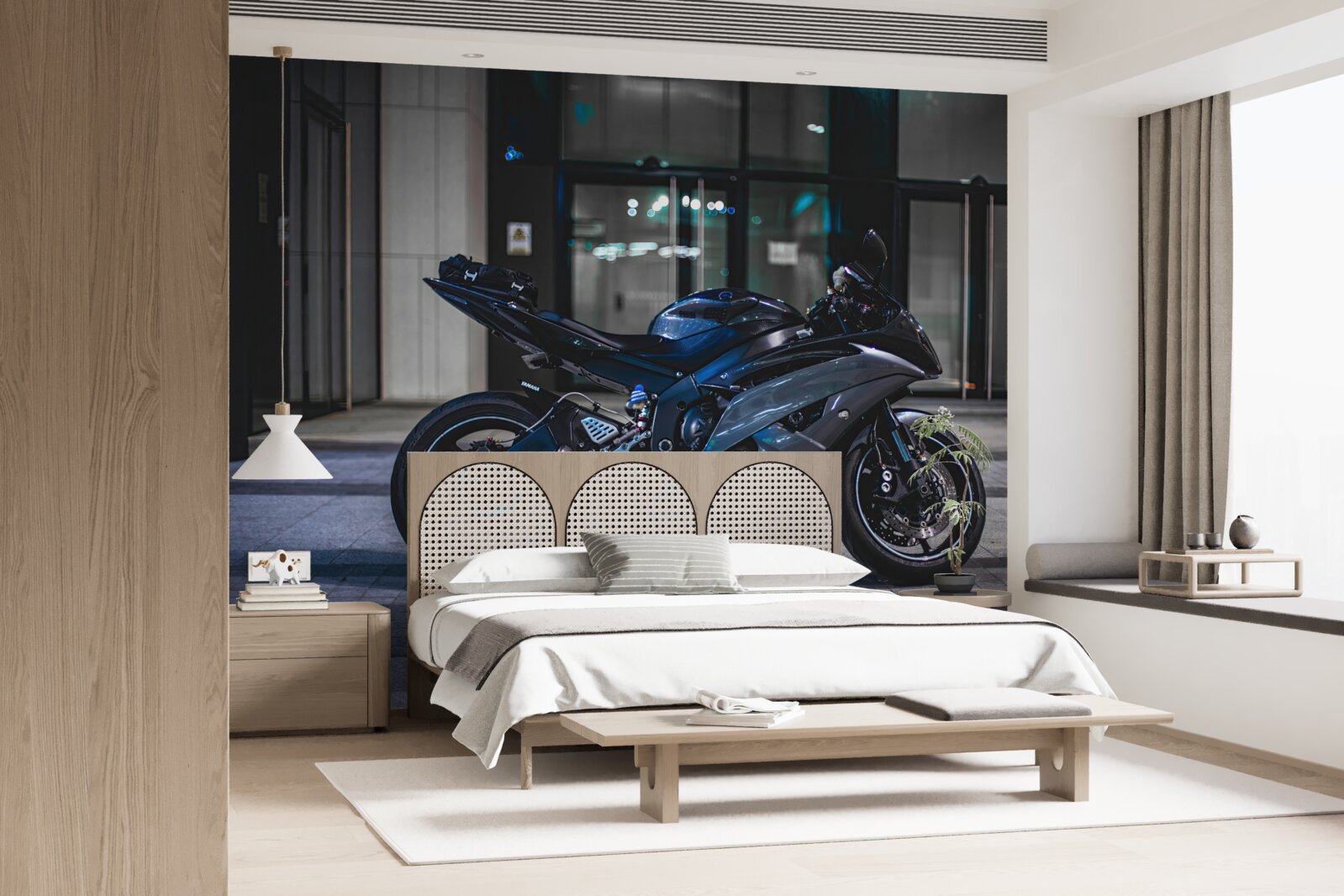 Papier peint moto bleu foncé laissée sur le parking