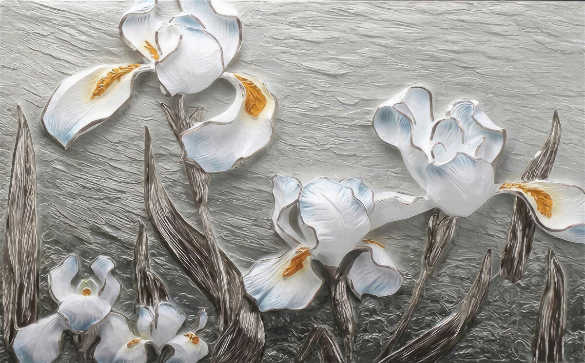 Papier peint fleurs blanches volumineuses présentées dans la photo