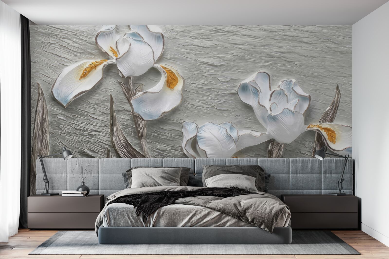 Papier peint fleurs blanches volumineuses présentées dans la photo