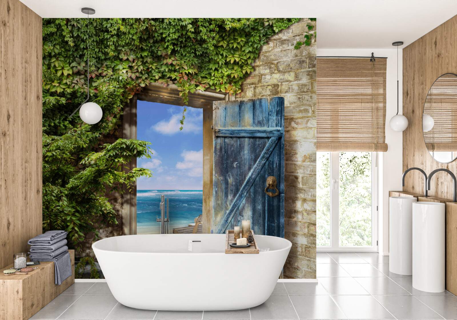 Papier peint maison confortable au bord de la mer