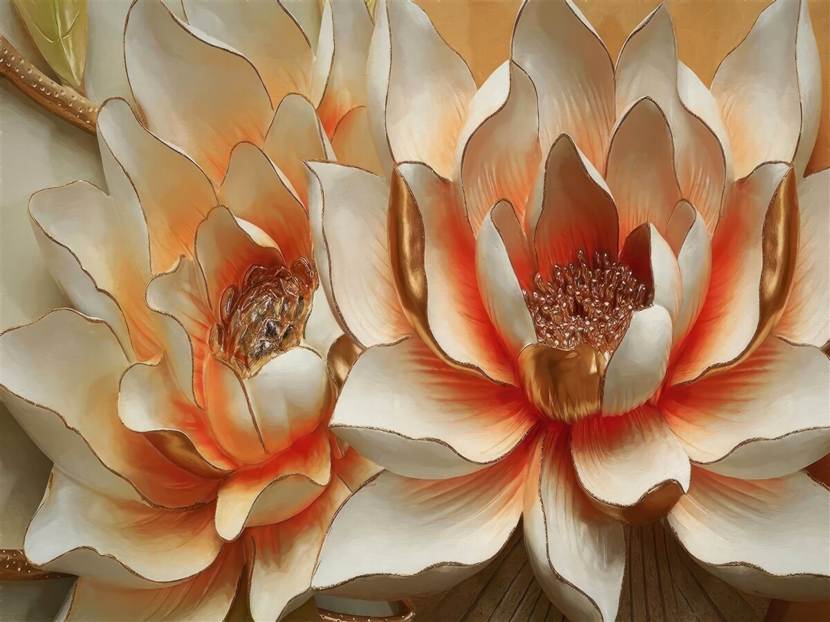 Papier peint grandes fleurs crème