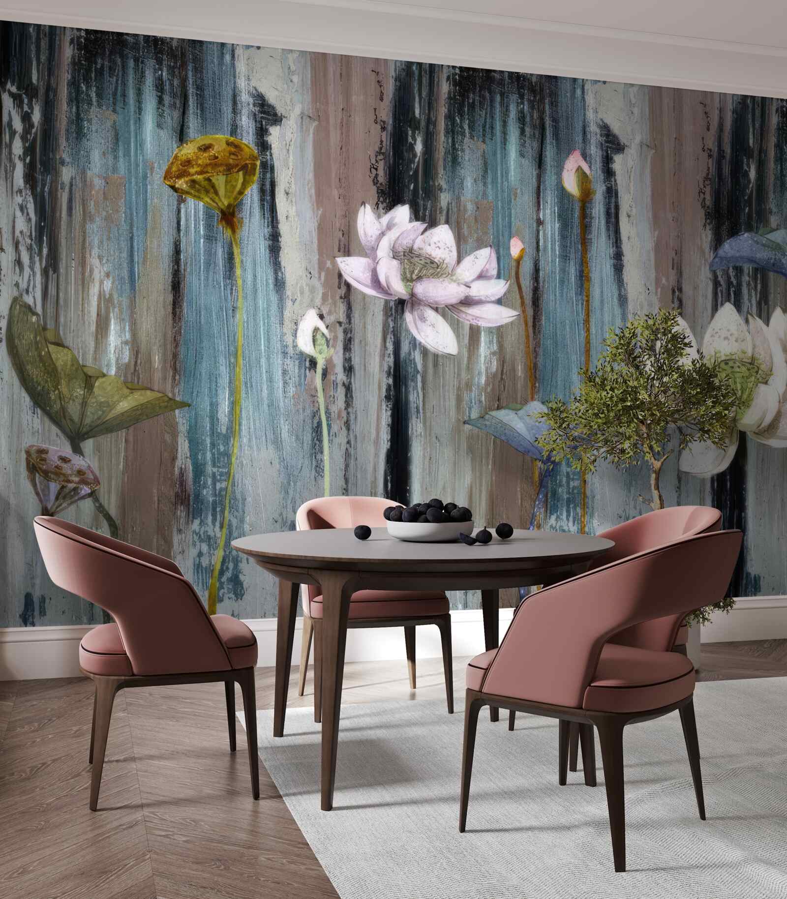 Papier peint peintures et traits floraux