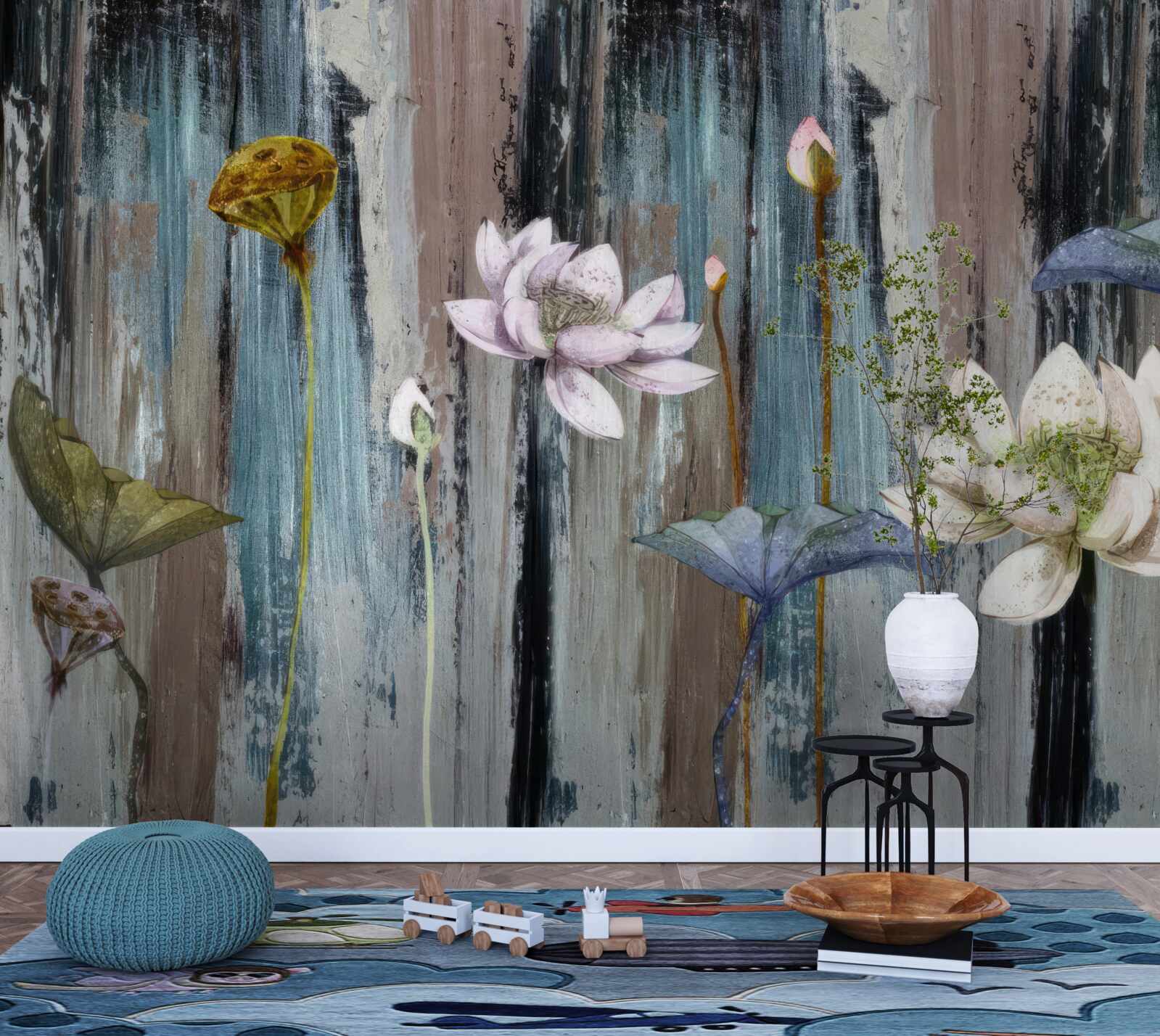 Papier peint peintures et traits floraux