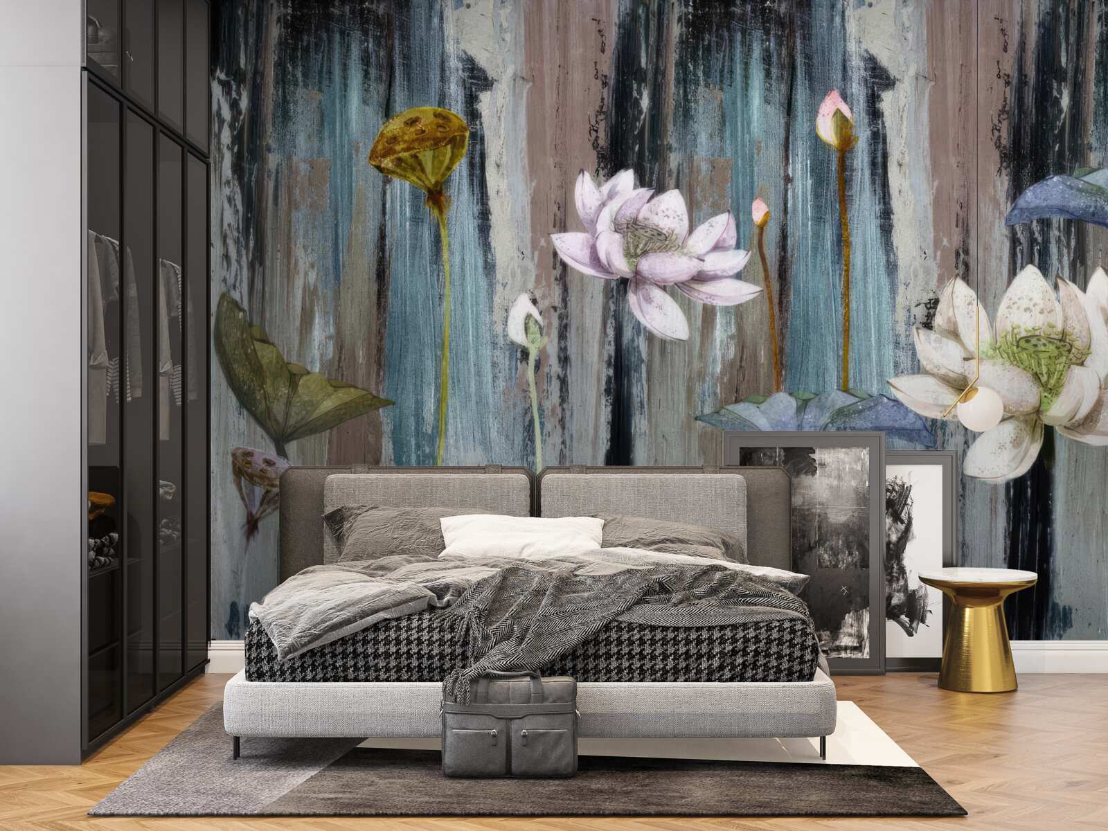 Papier peint peintures et traits floraux