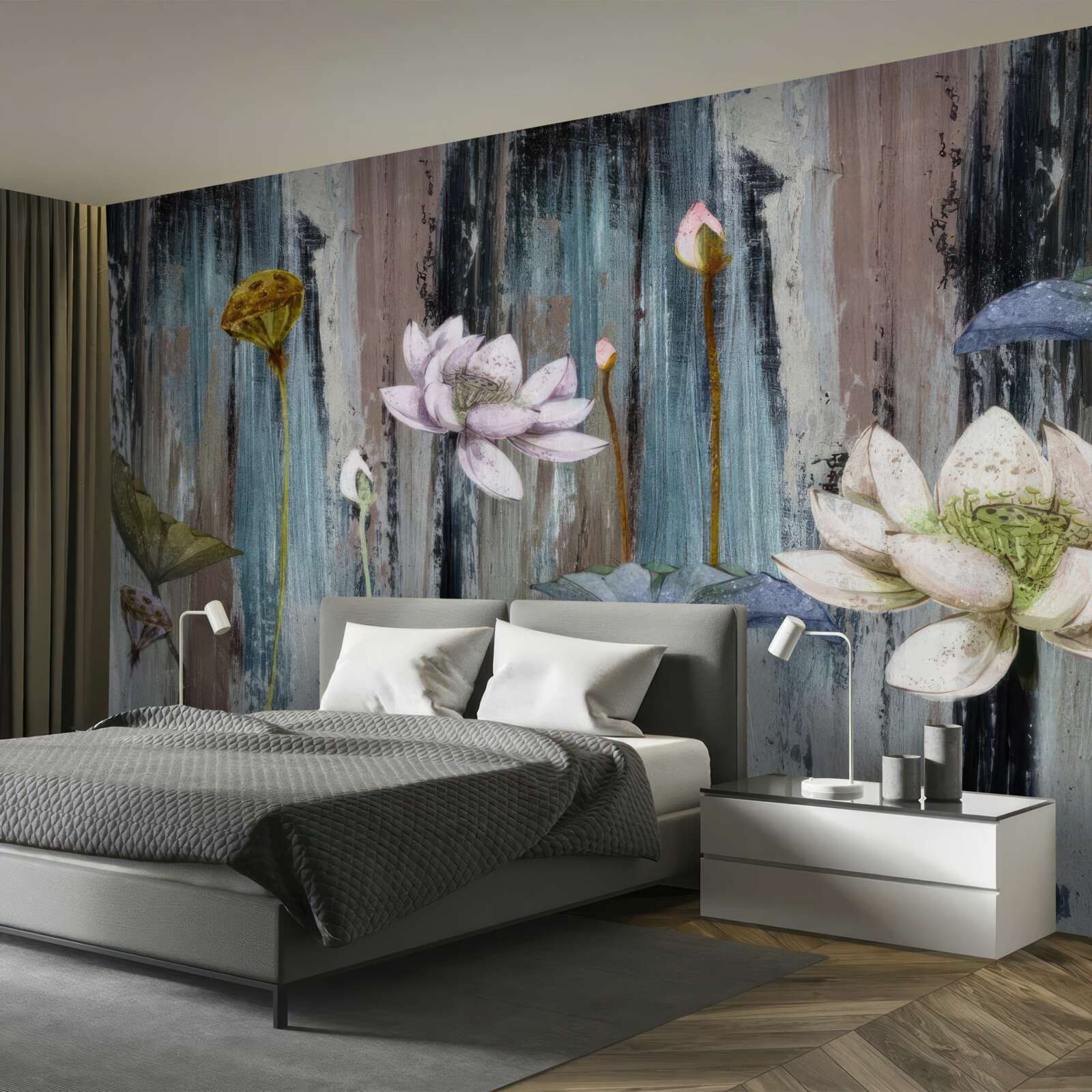 Papier peint peintures et traits floraux