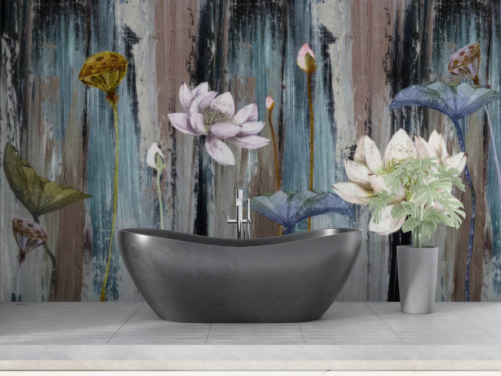 Papier peint peintures et traits floraux