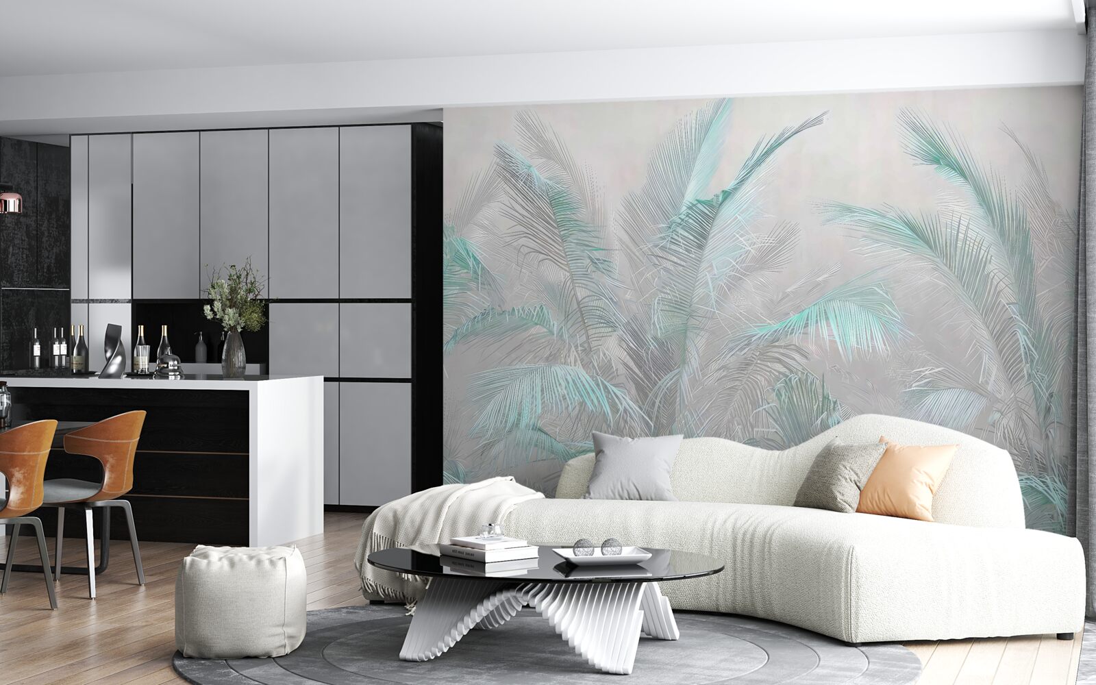 Papier peint brume enveloppant les feuilles