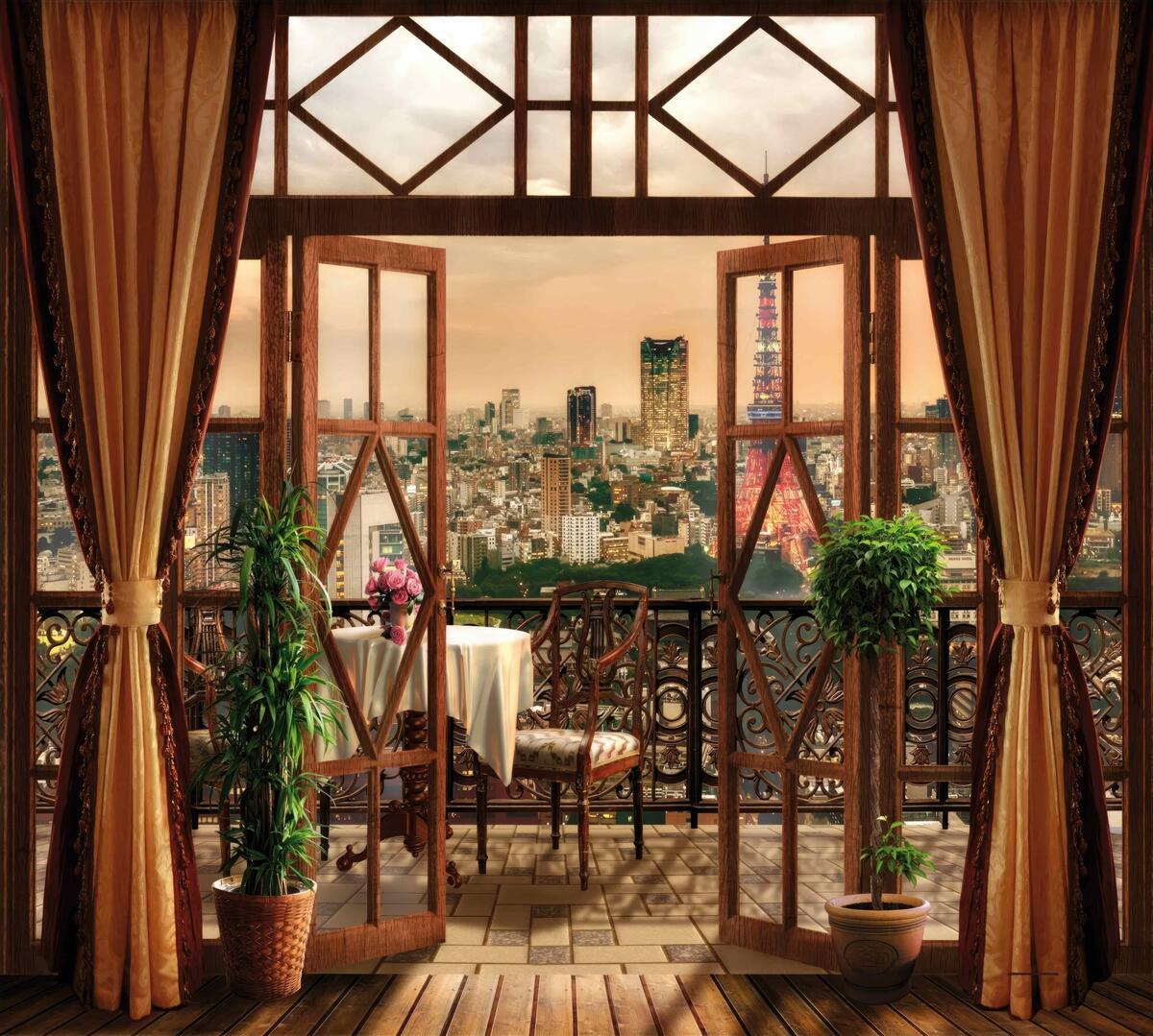 Papier peint vue impressionnante sur la ville depuis le balcon