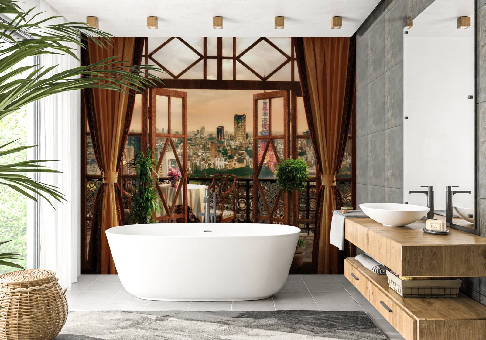 Papier peint vue impressionnante sur la ville depuis le balcon