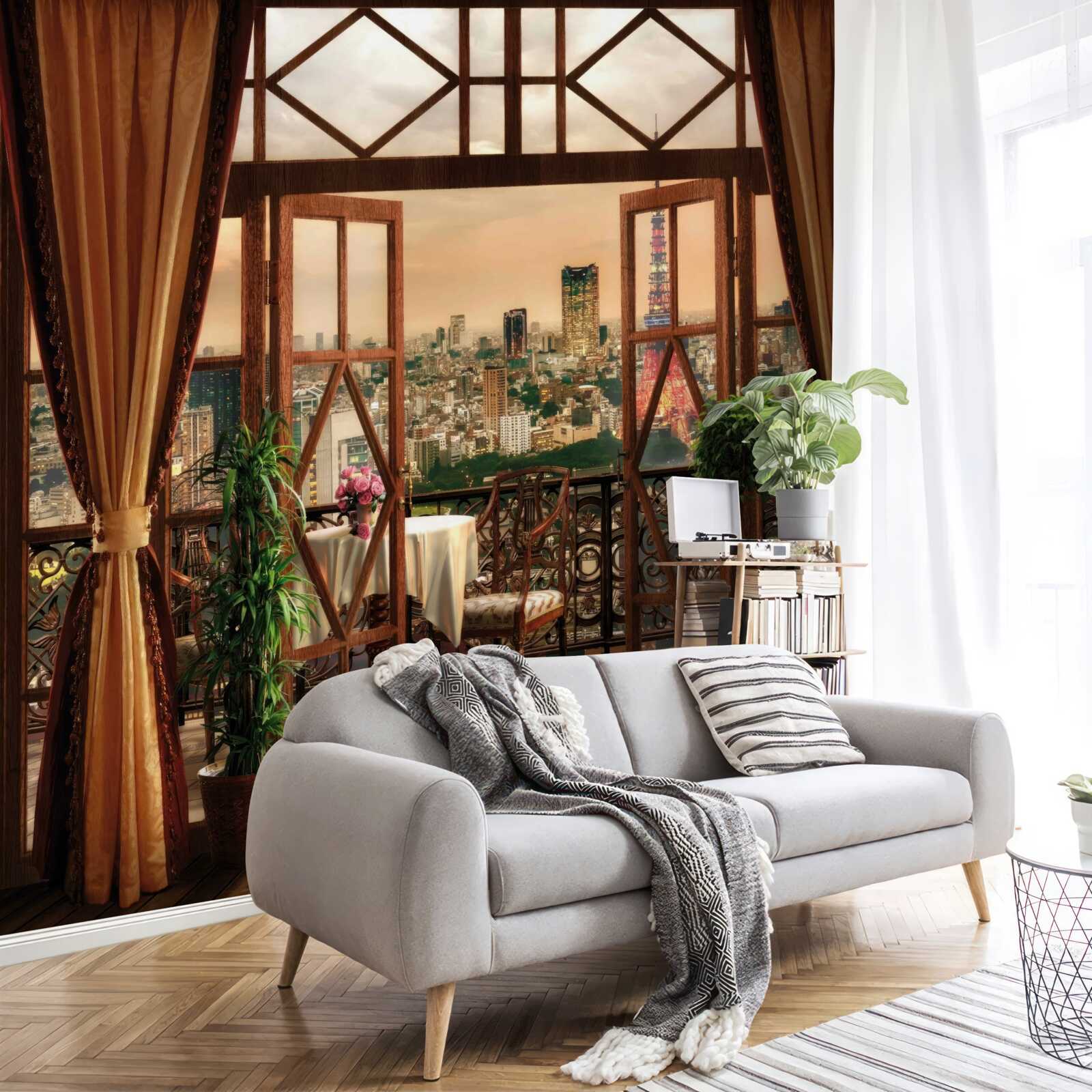 Papier peint vue impressionnante sur la ville depuis le balcon