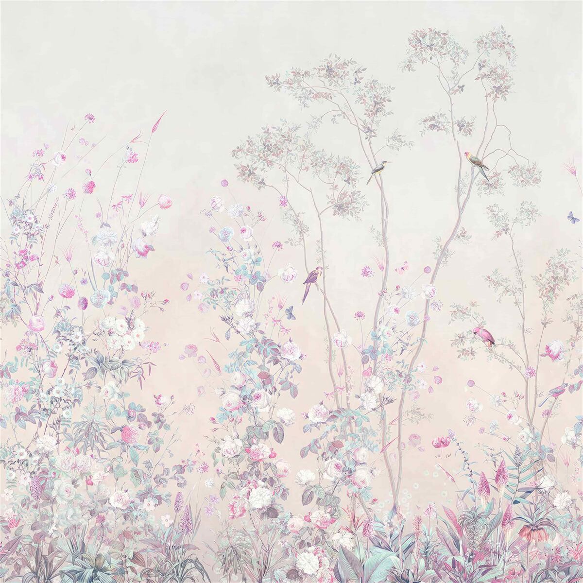 Papier peint oiseaux perchés sur les branches des arbres