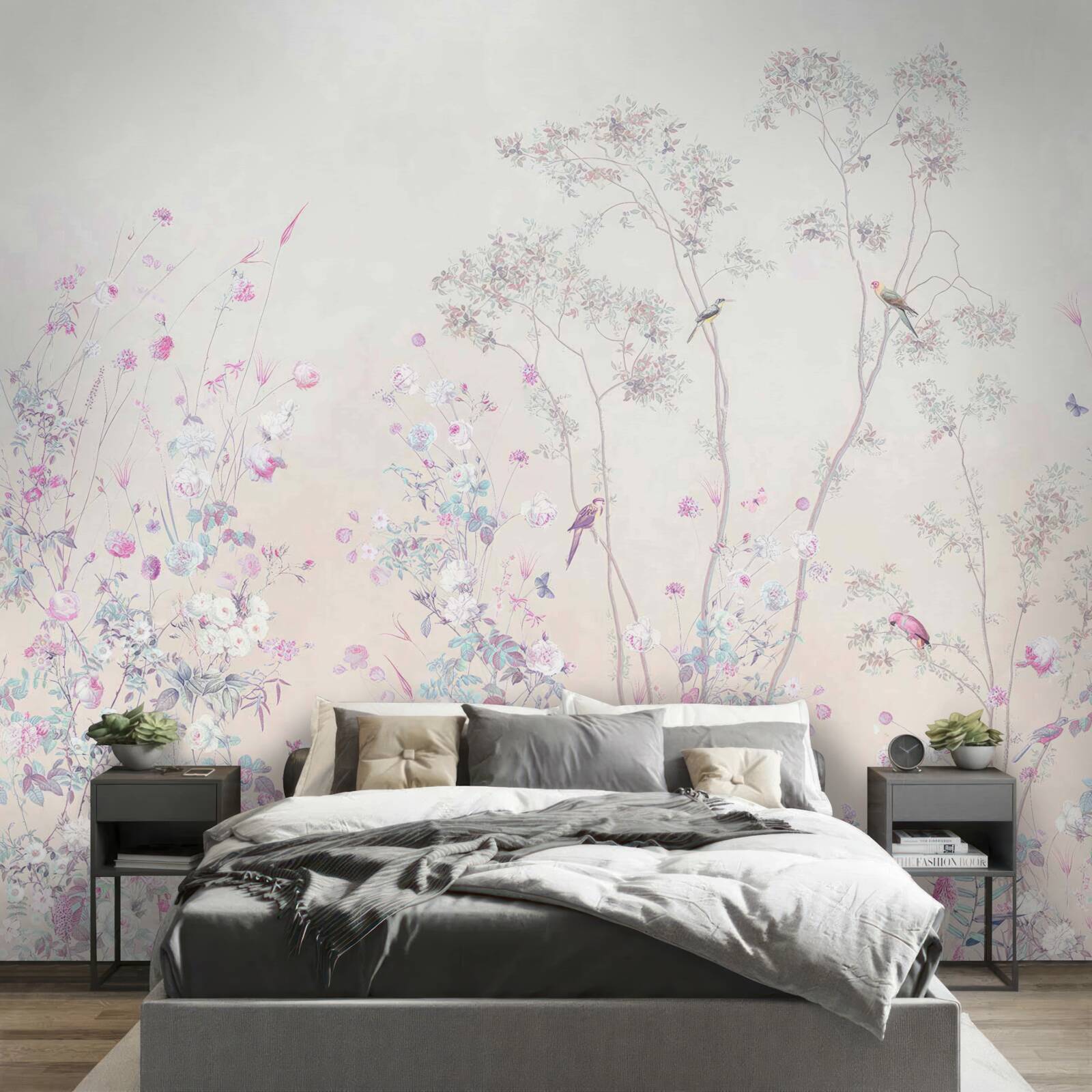 Papier peint oiseaux perchés sur les branches des arbres