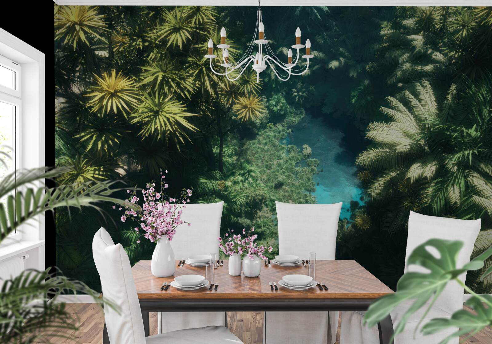 Papier peint vue panoramique du feuillage et de la surface de l'eau vue d'en haut