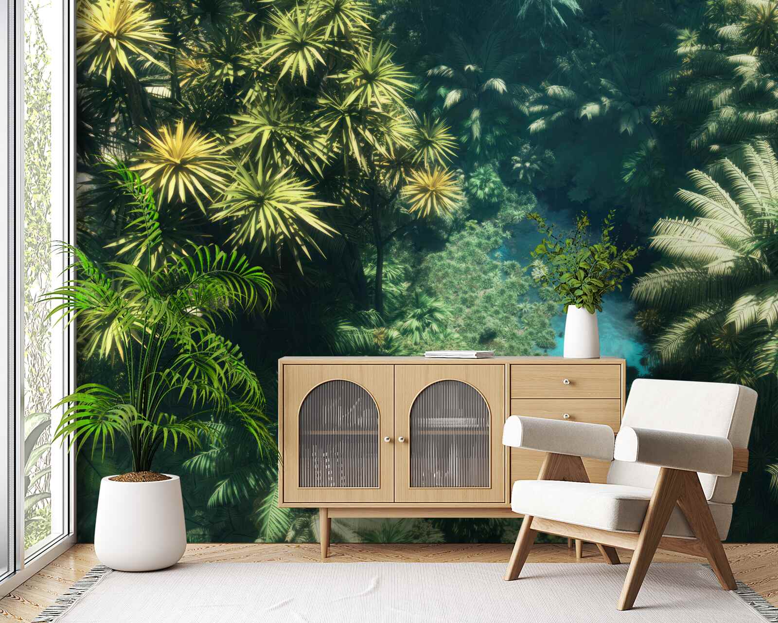 Papier peint vue panoramique du feuillage et de la surface de l'eau vue d'en haut