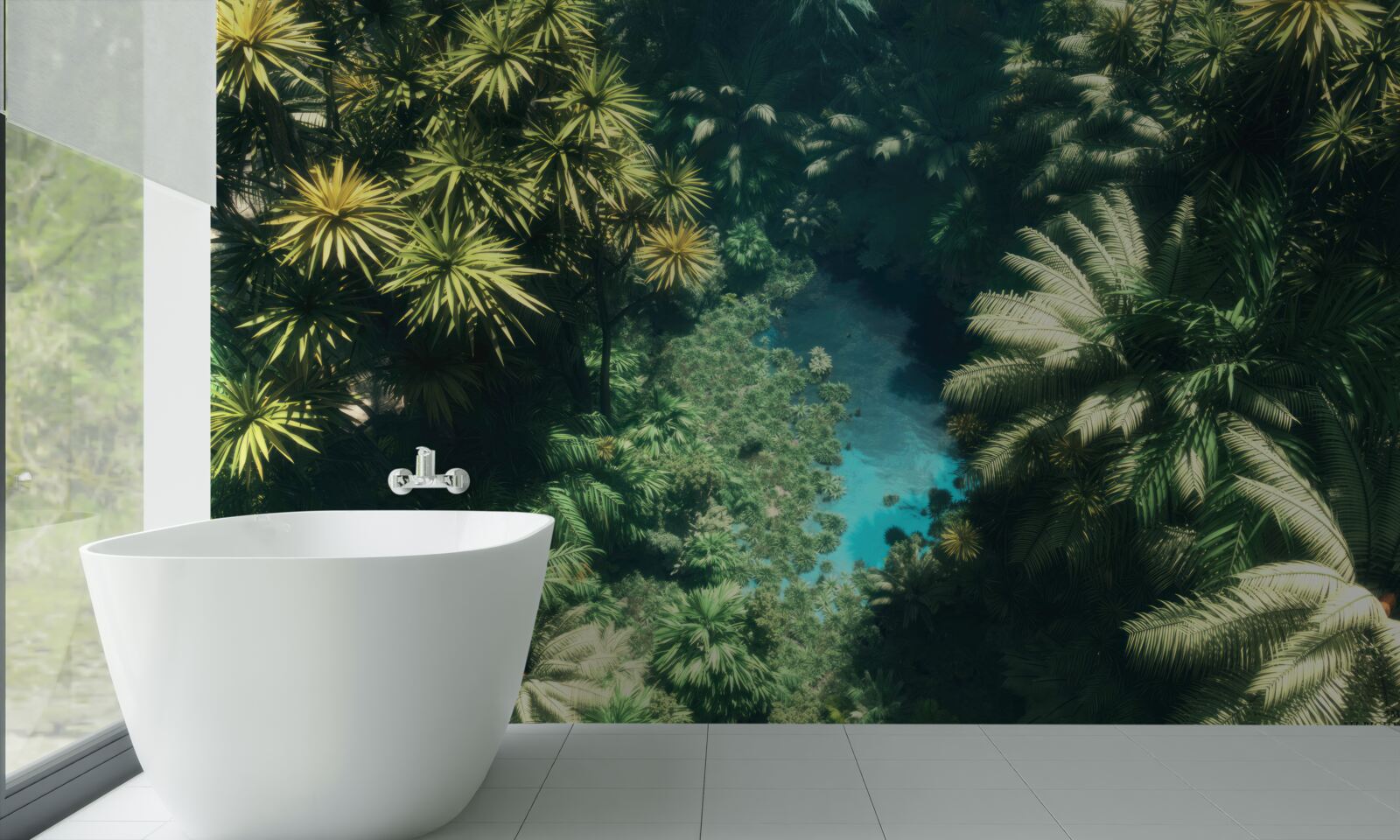 Papier peint vue panoramique du feuillage et de la surface de l'eau vue d'en haut