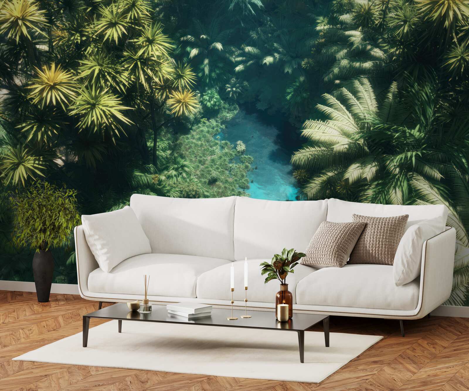 Papier peint vue panoramique du feuillage et de la surface de l'eau vue d'en haut