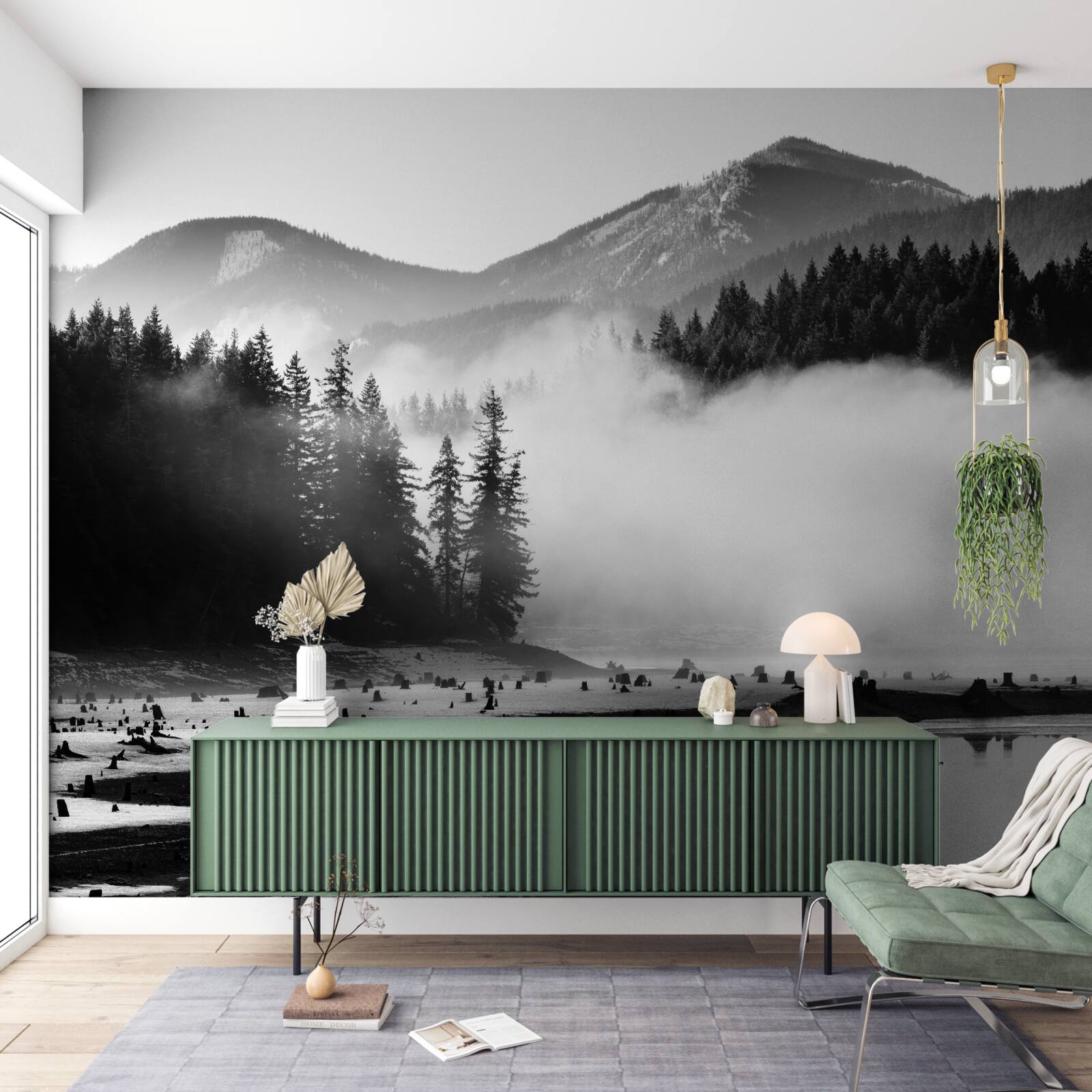 Papier peint sommets enneigés voilés de brume