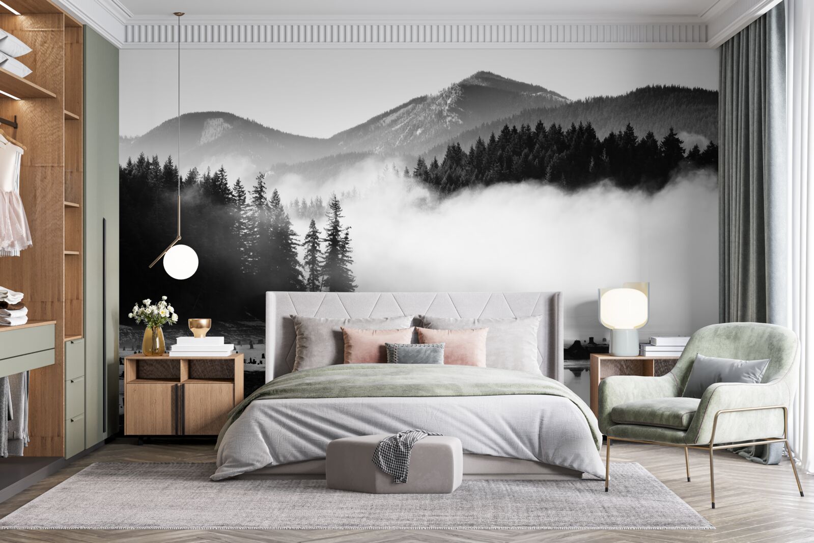 Papier peint sommets enneigés voilés de brume