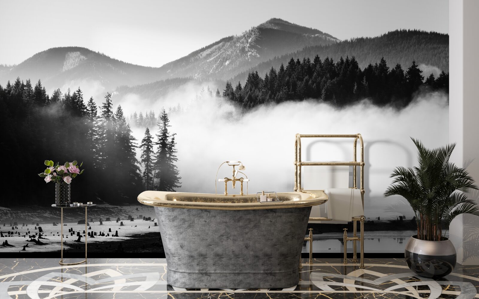 Papier peint sommets enneigés voilés de brume