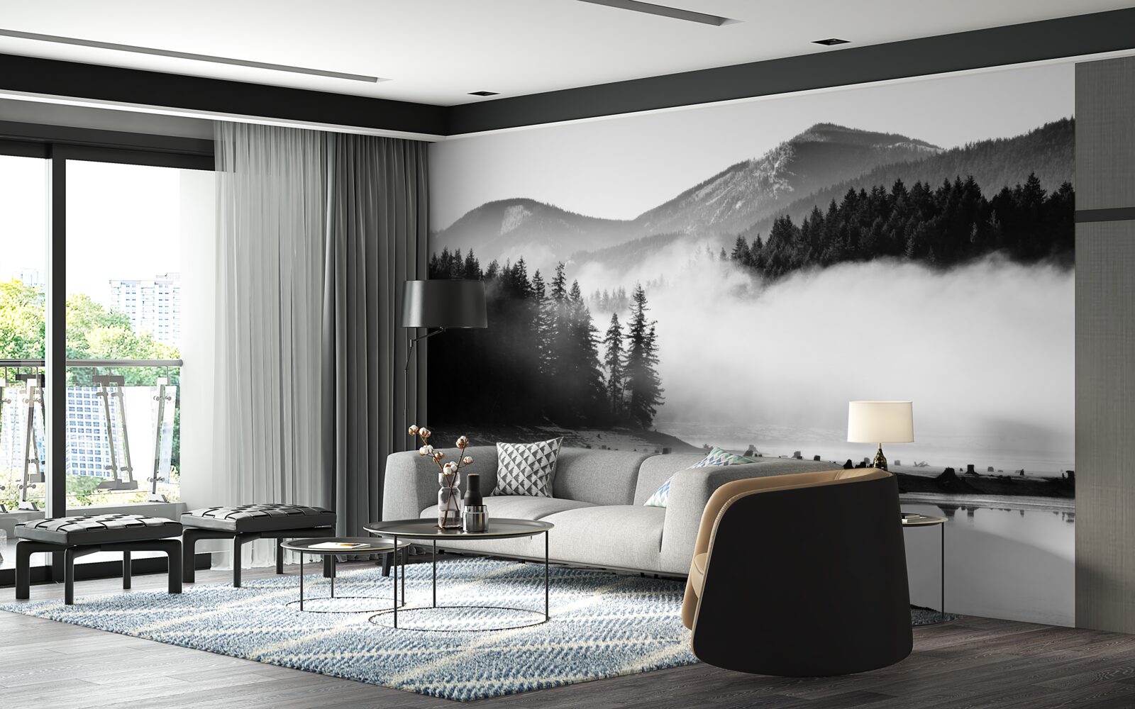 Papier peint sommets enneigés voilés de brume