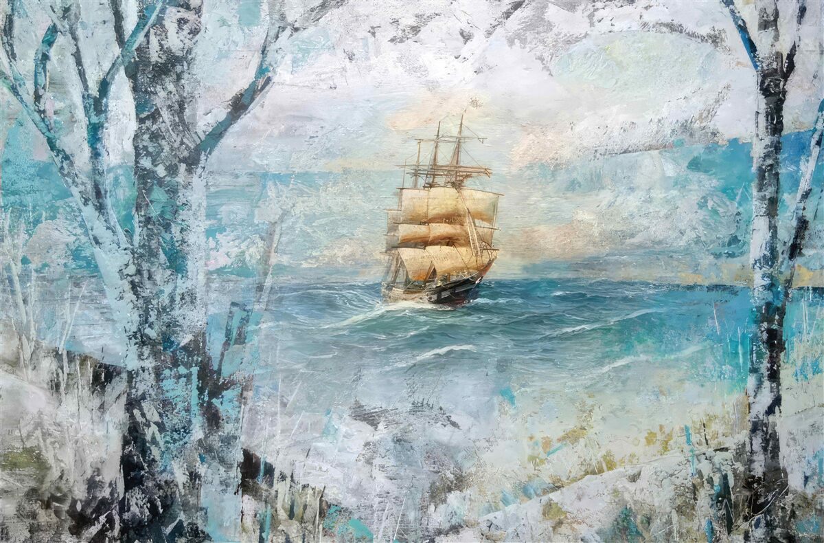 Papier peint image d'un navire en train de naviguer sur l'océan