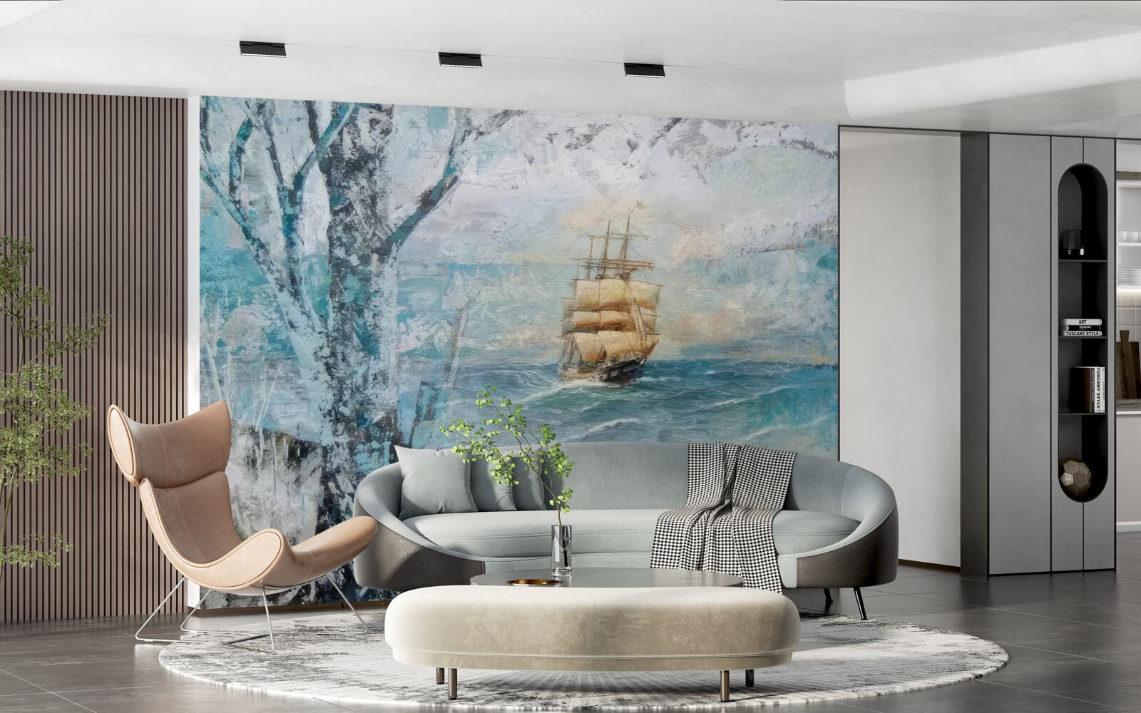 Papier peint image d'un navire en train de naviguer sur l'océan