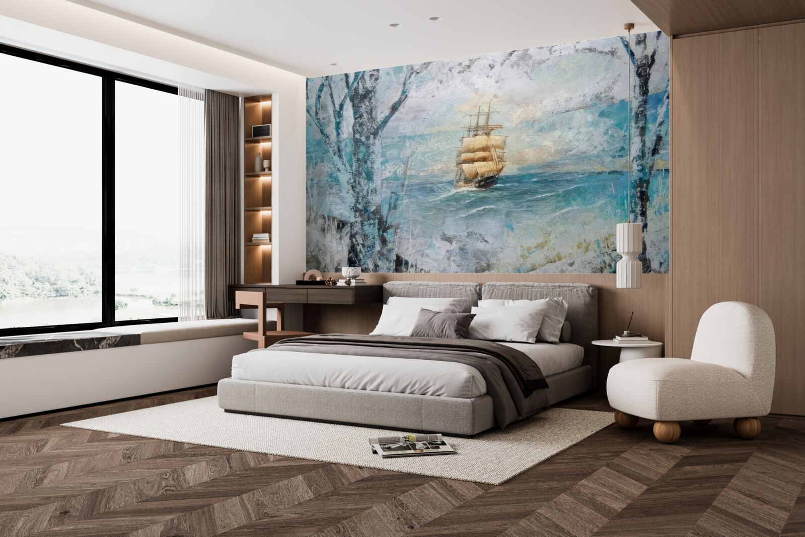 Papier peint image d'un navire en train de naviguer sur l'océan