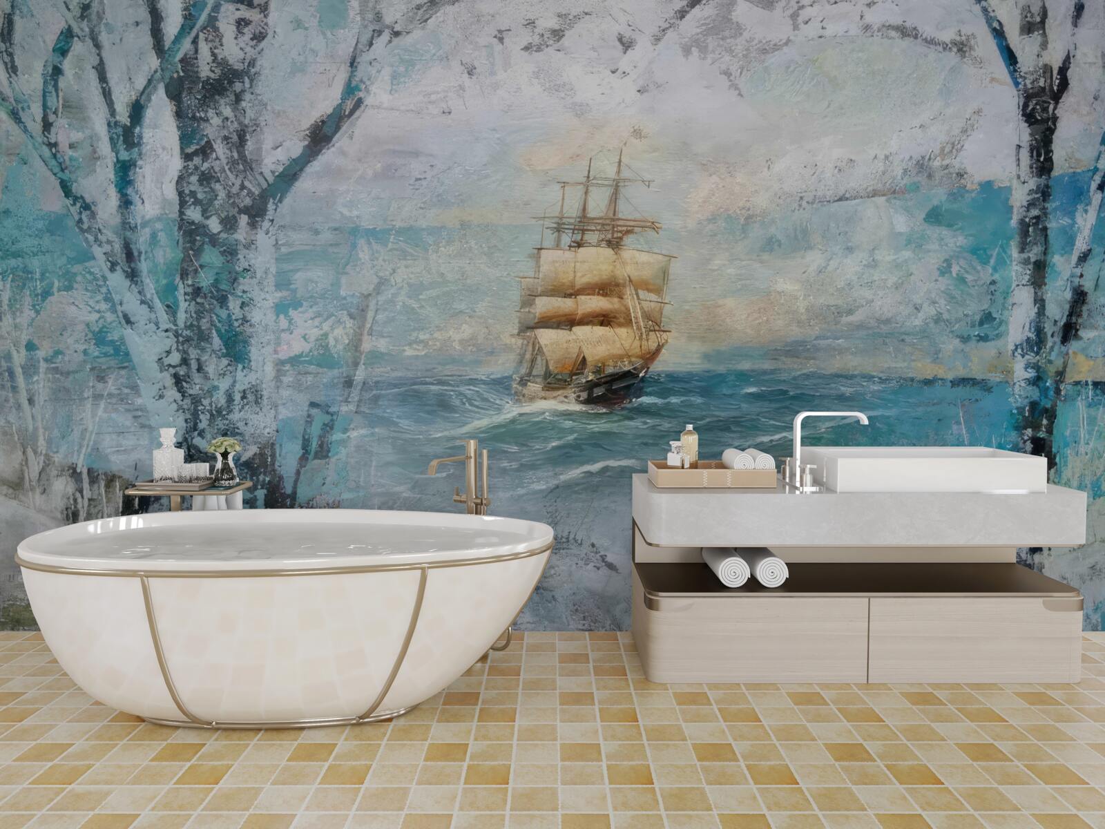 Papier peint image d'un navire en train de naviguer sur l'océan