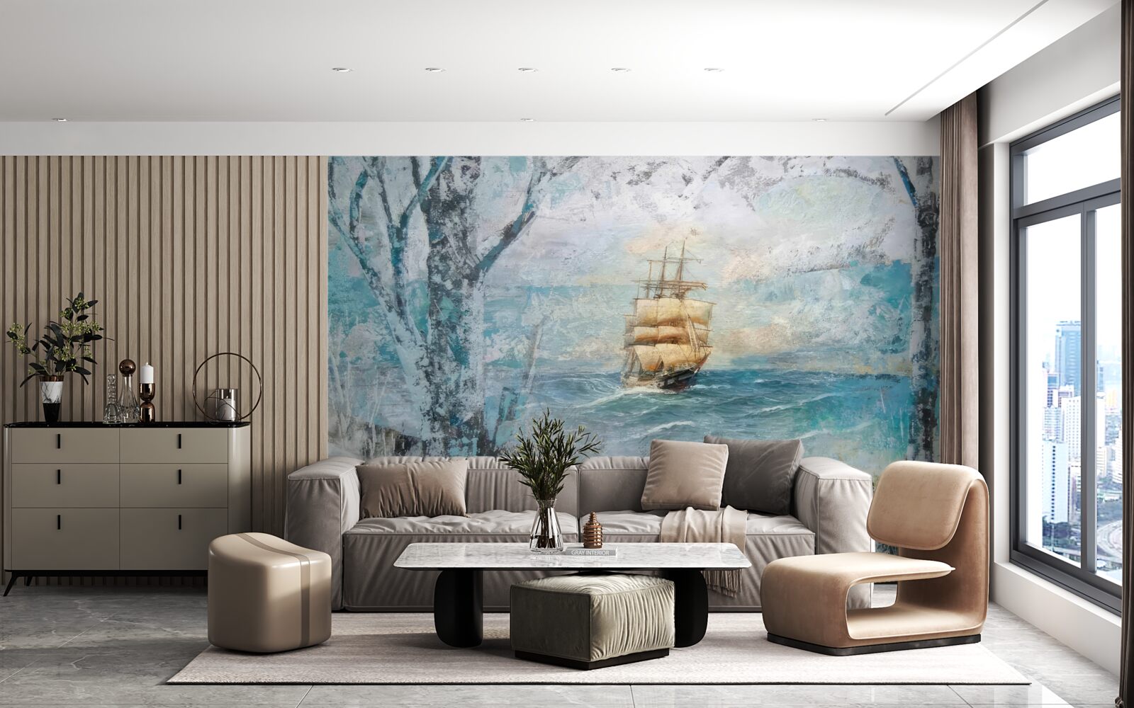 Papier peint image d'un navire en train de naviguer sur l'océan