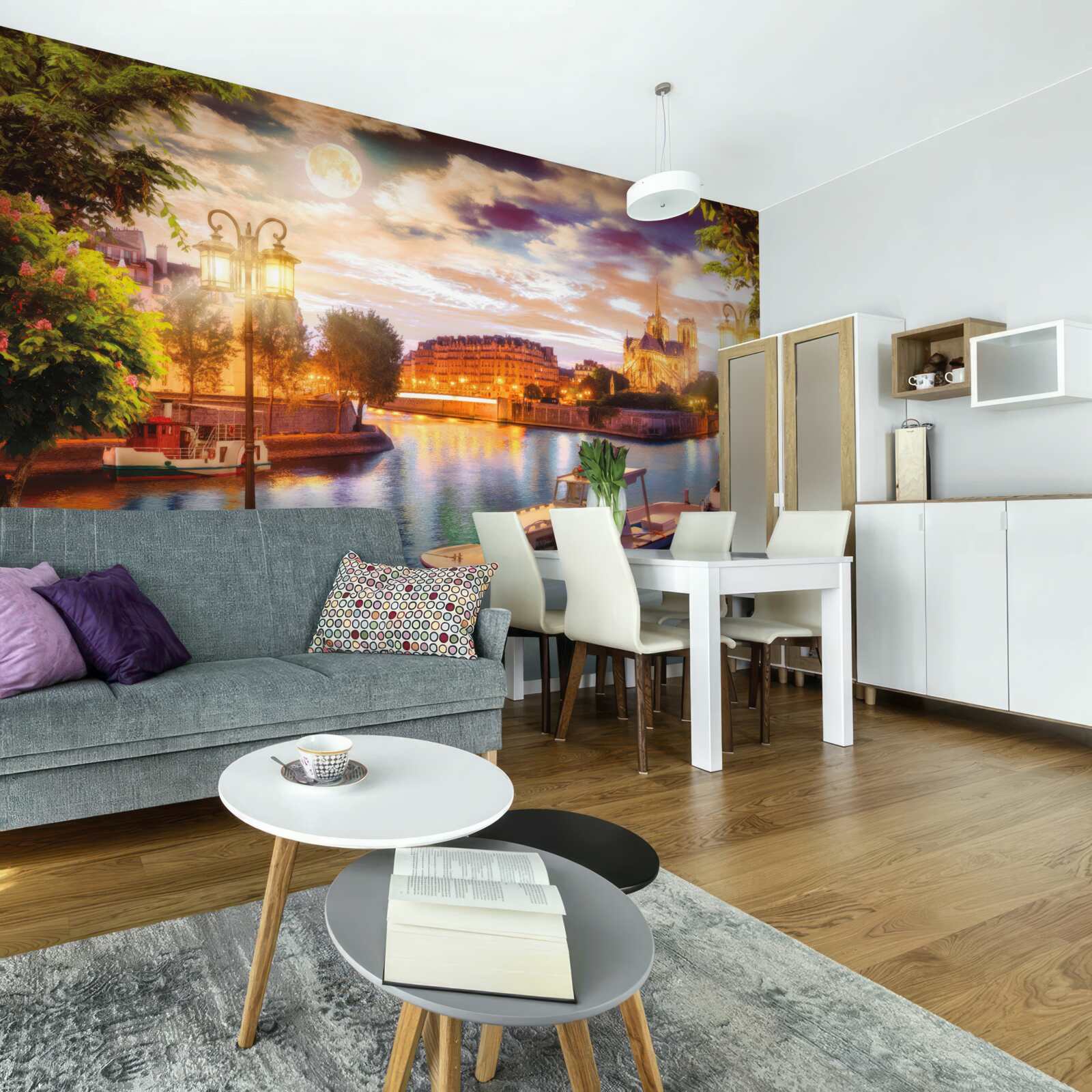 Papier peint yachts amarrés dans le port de la ville