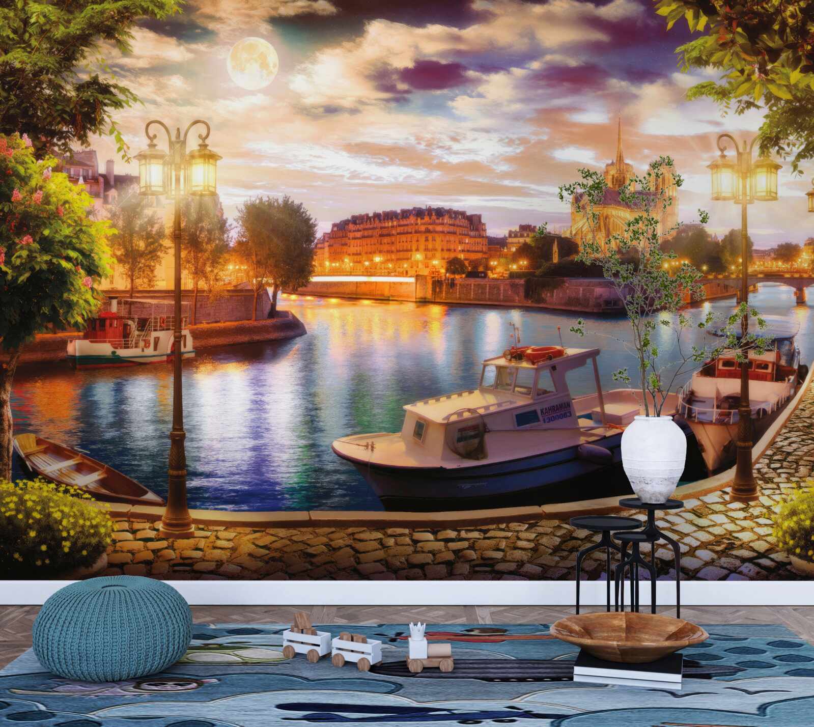 Papier peint yachts amarrés dans le port de la ville