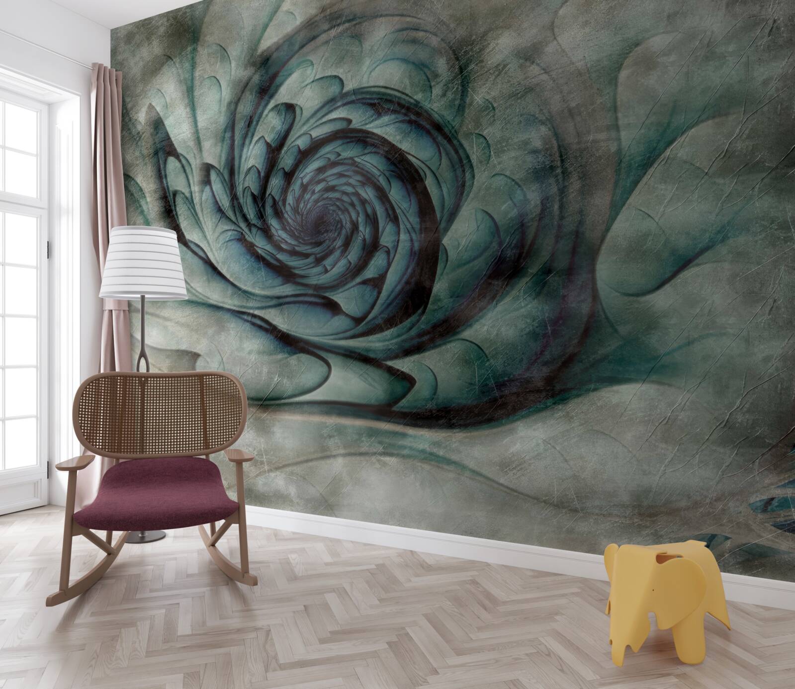 Papier peint coups de pinceau créant l'image d'une fleur