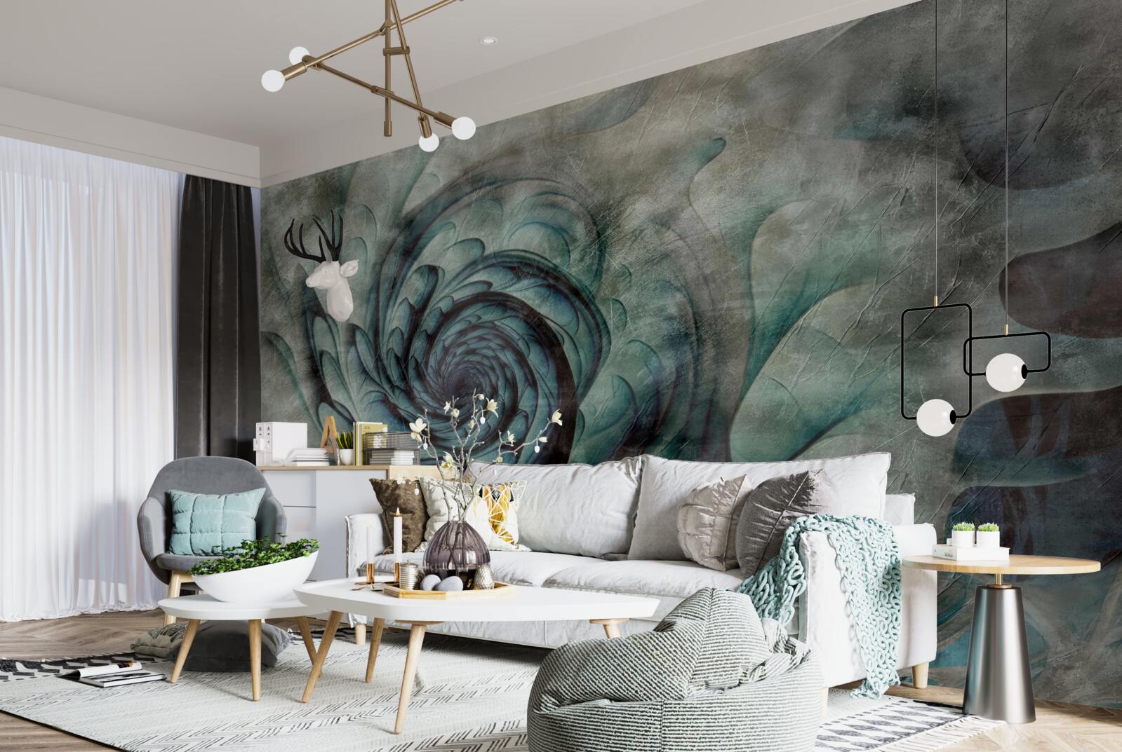 Papier peint coups de pinceau créant l'image d'une fleur