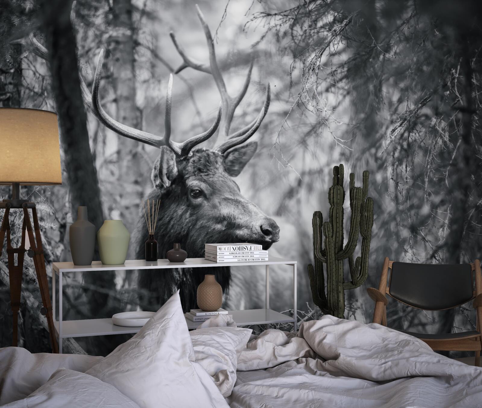 Papier peint des cerfs de forêt avec des cornes forment un sentier