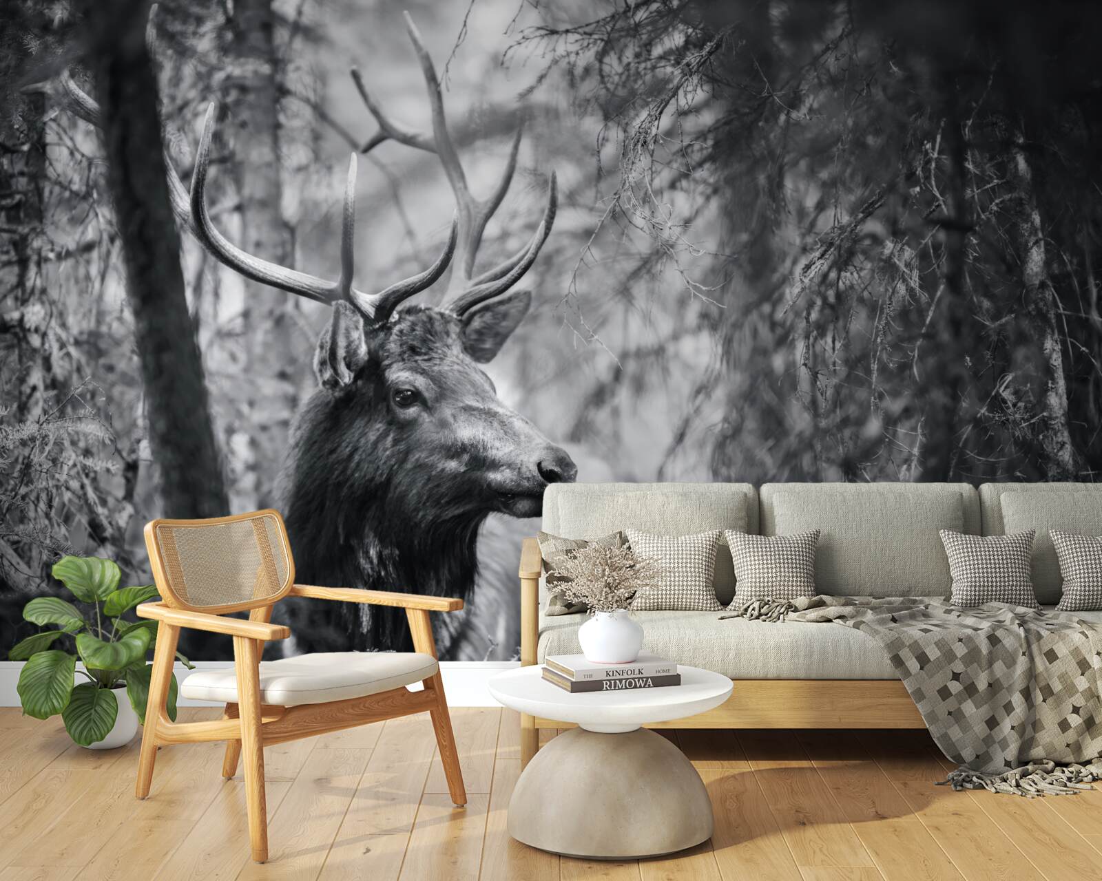 Papier peint des cerfs de forêt avec des cornes forment un sentier