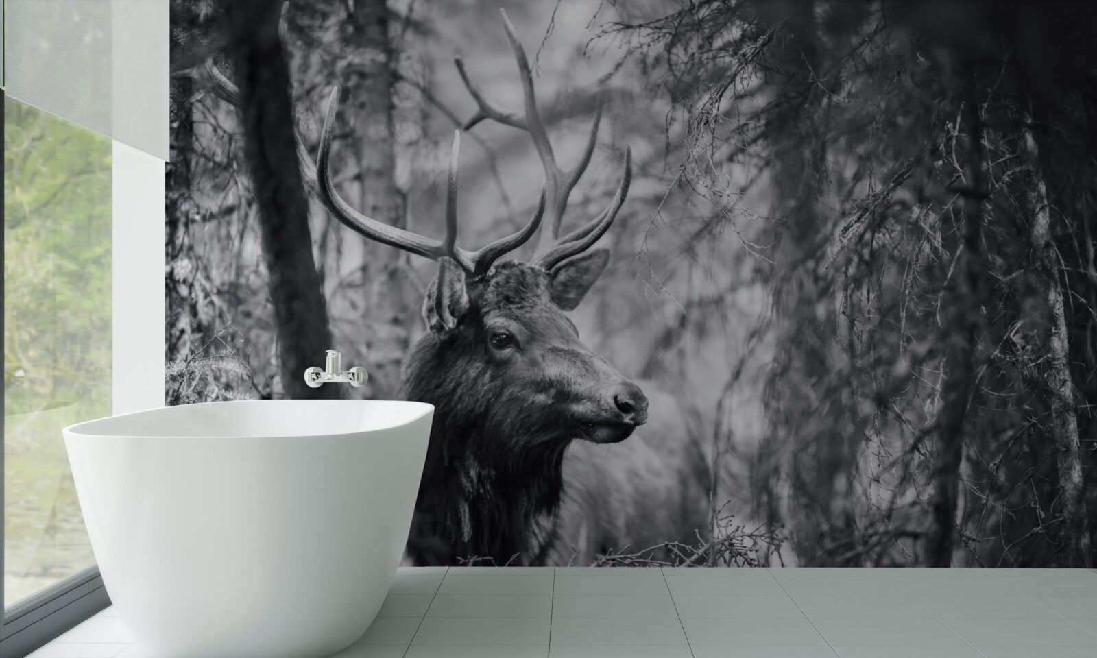 Papier peint des cerfs de forêt avec des cornes forment un sentier