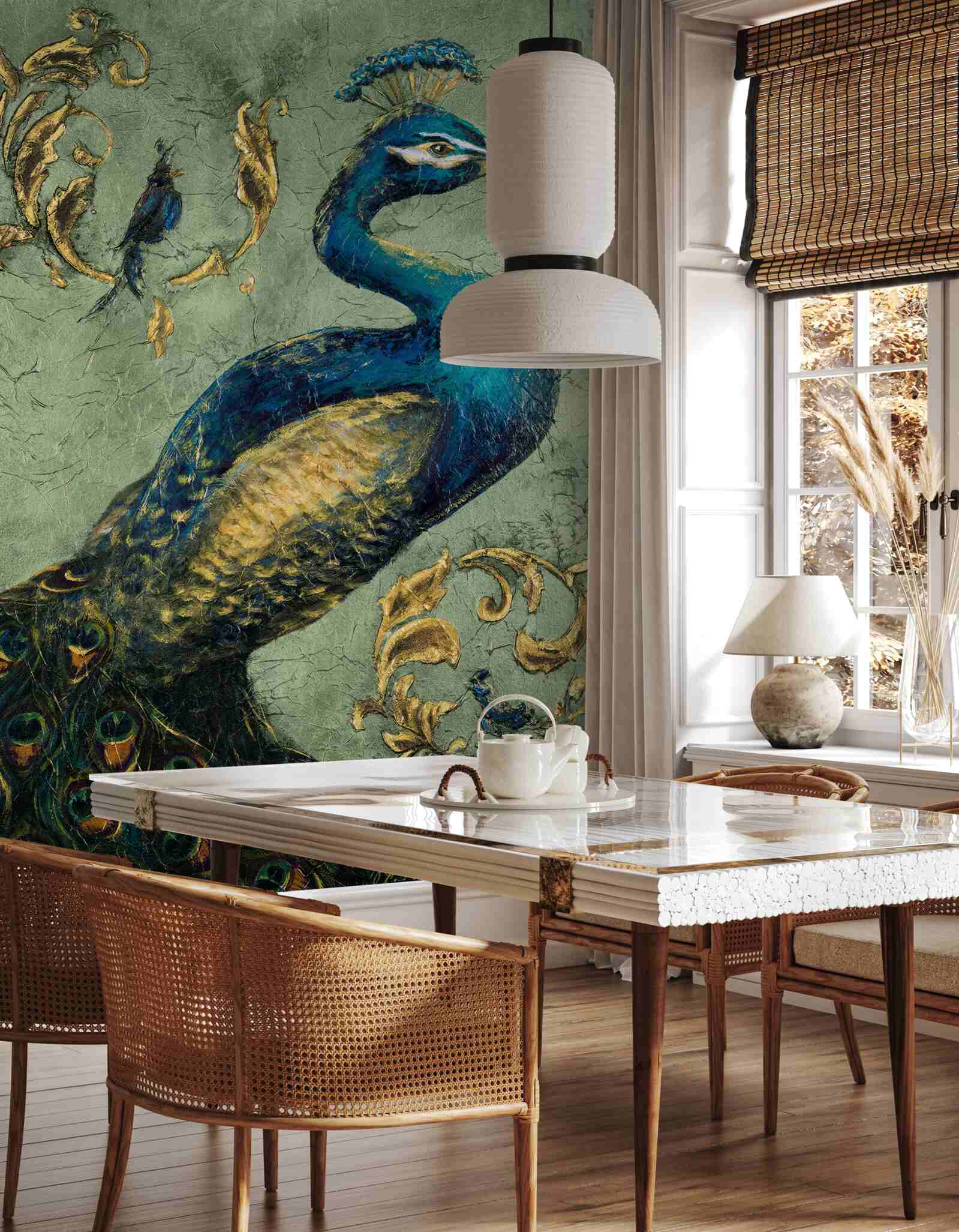 Papier peint paon d'une beauté étonnante