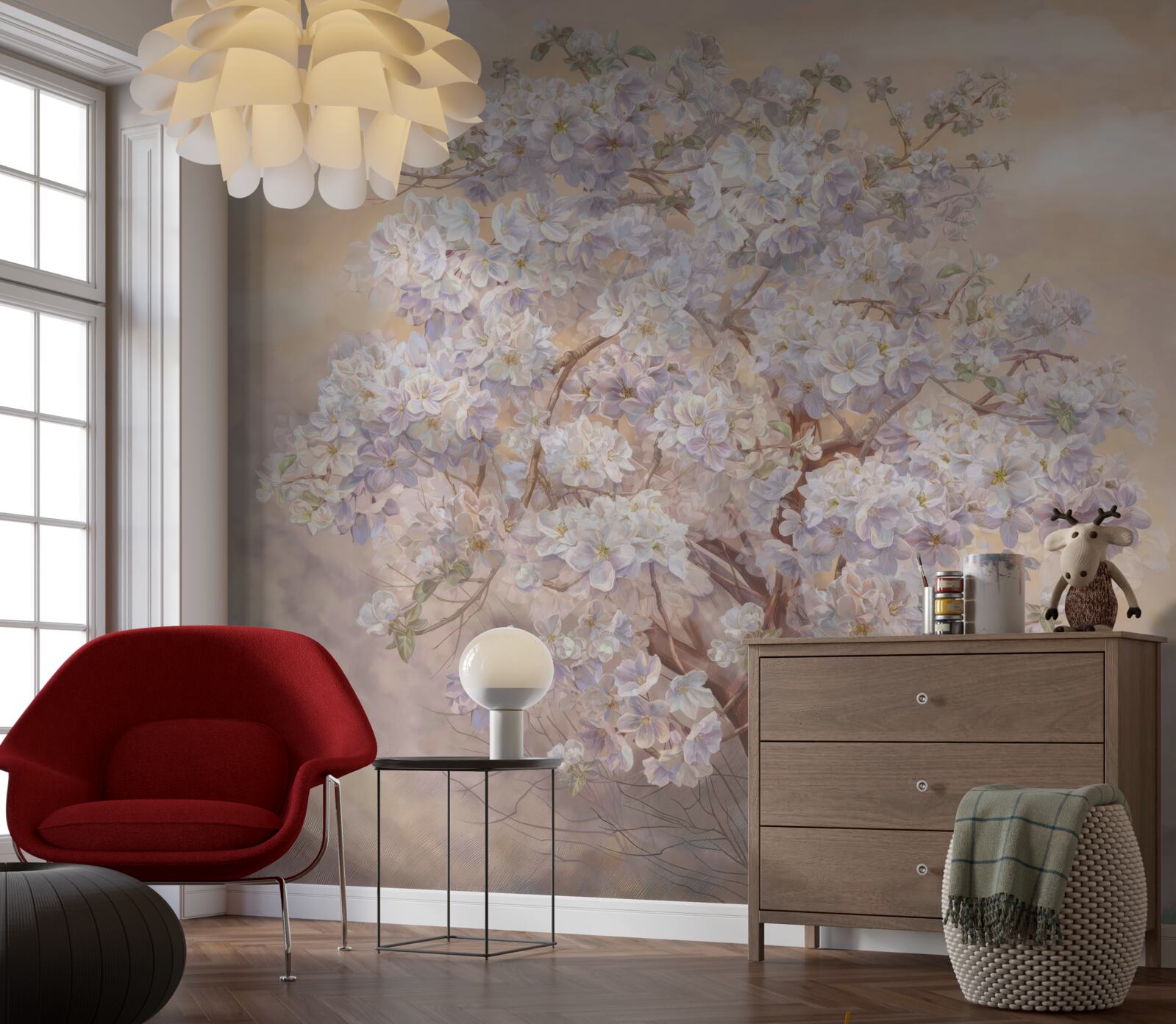 Papier peint grand arbre en fleurs