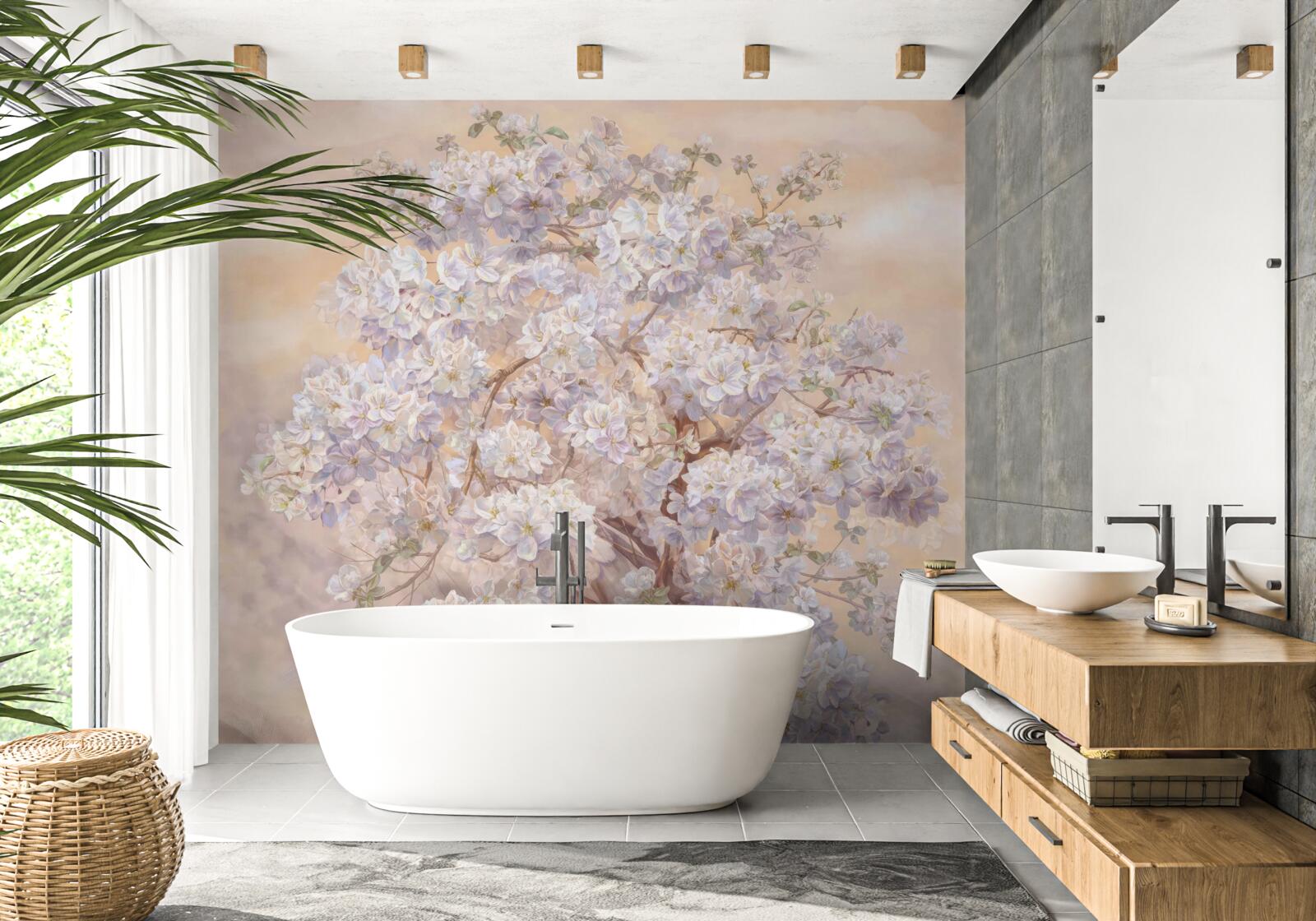 Papier peint grand arbre en fleurs