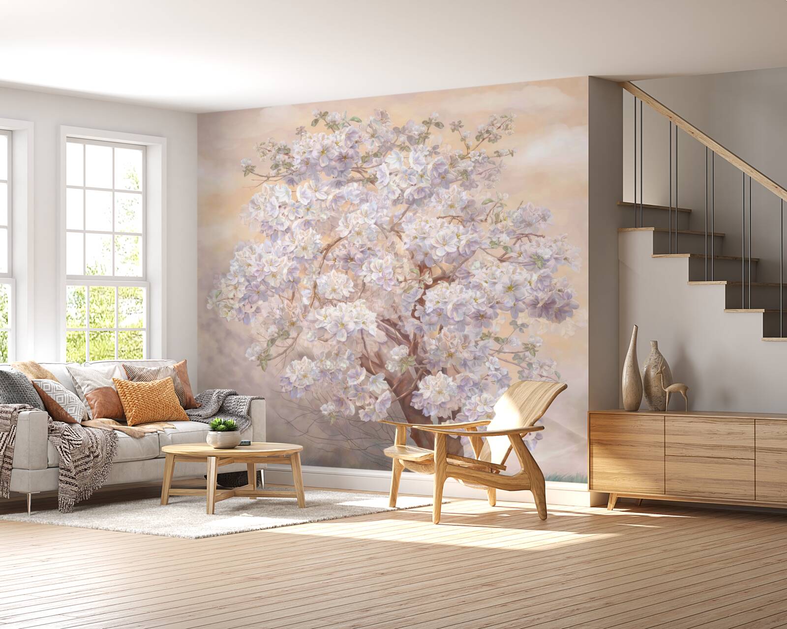 Papier peint grand arbre en fleurs