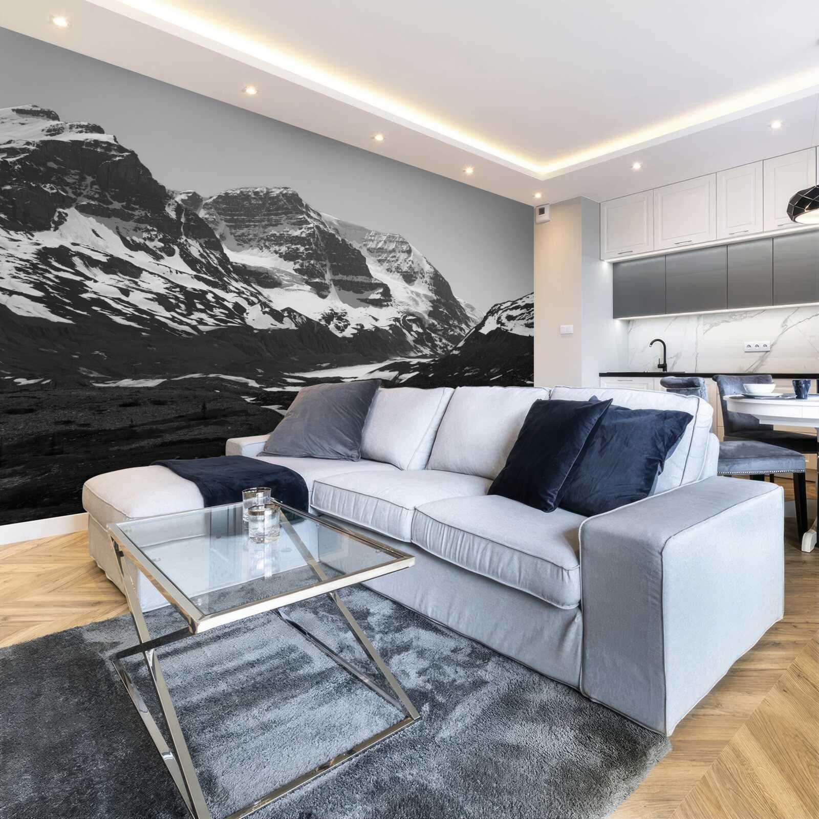 Papier peint image de montagnes en noir et blanc