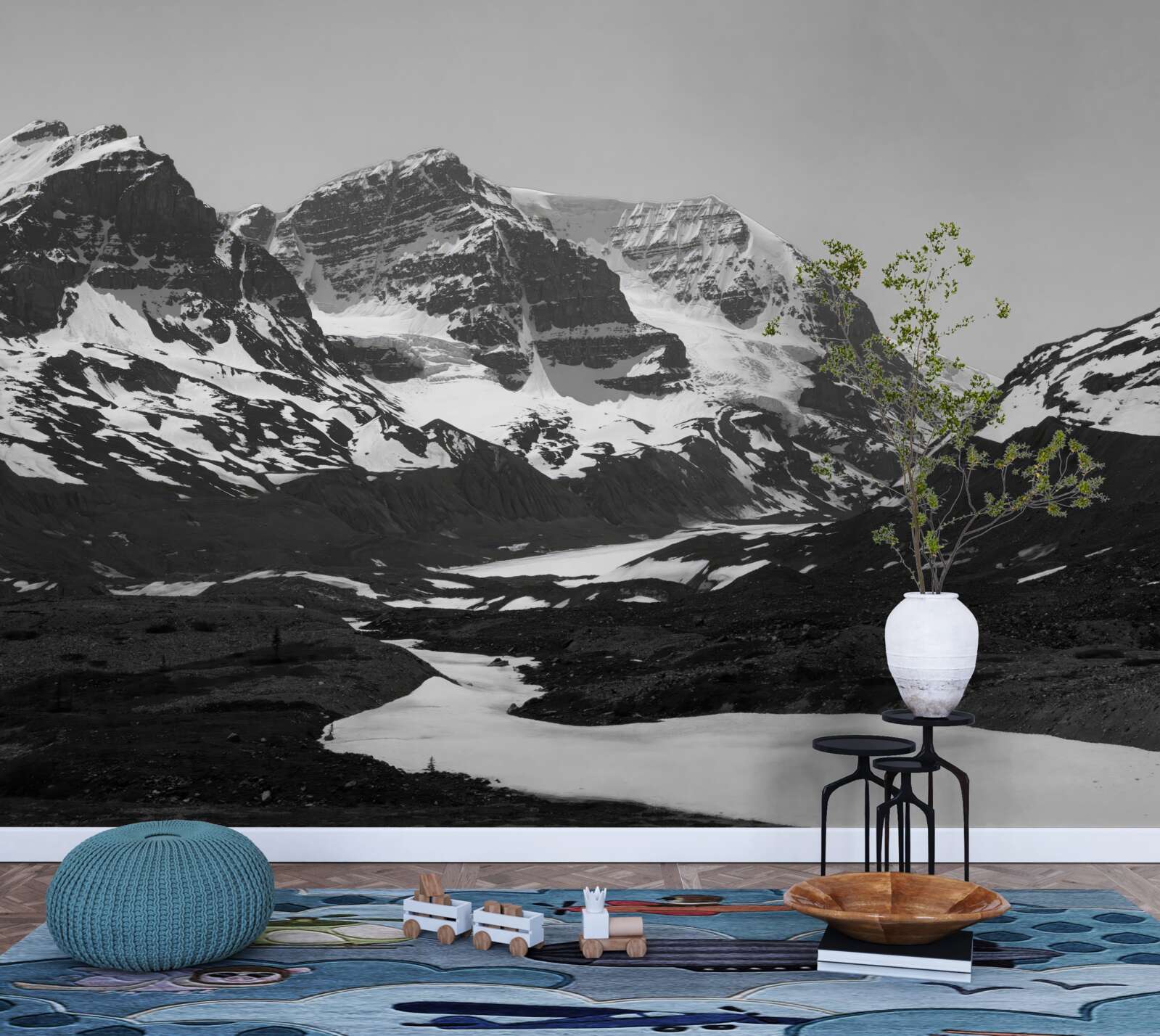 Papier peint image de montagnes en noir et blanc