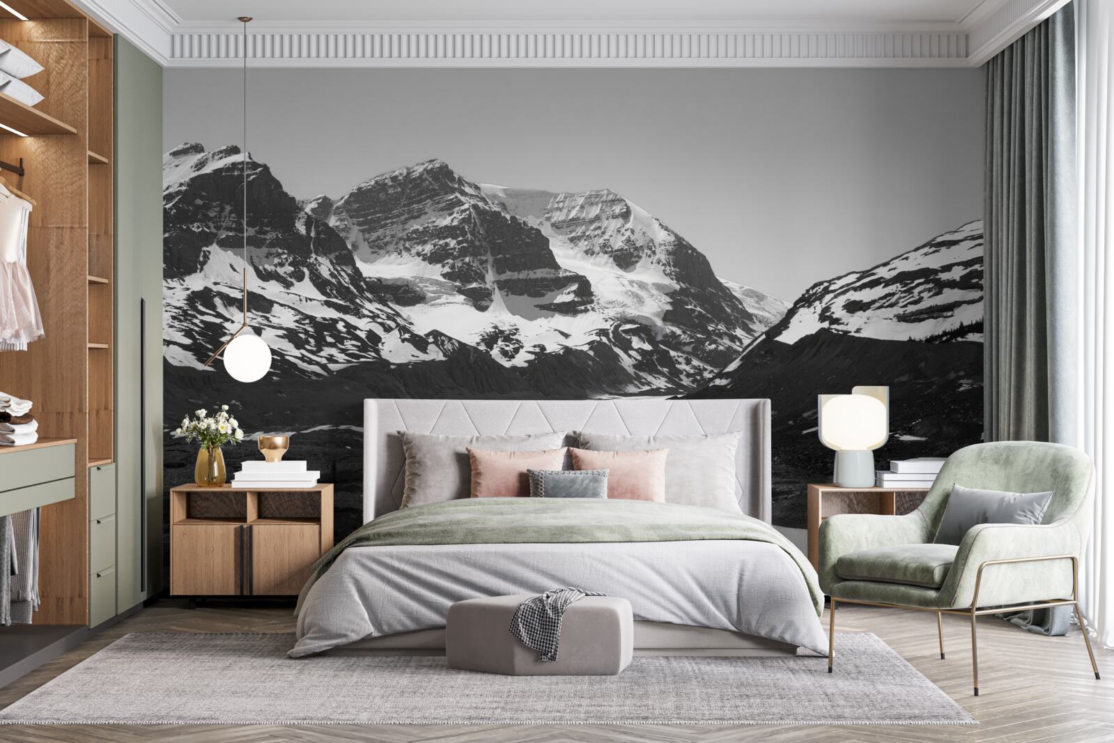 Papier peint image de montagnes en noir et blanc