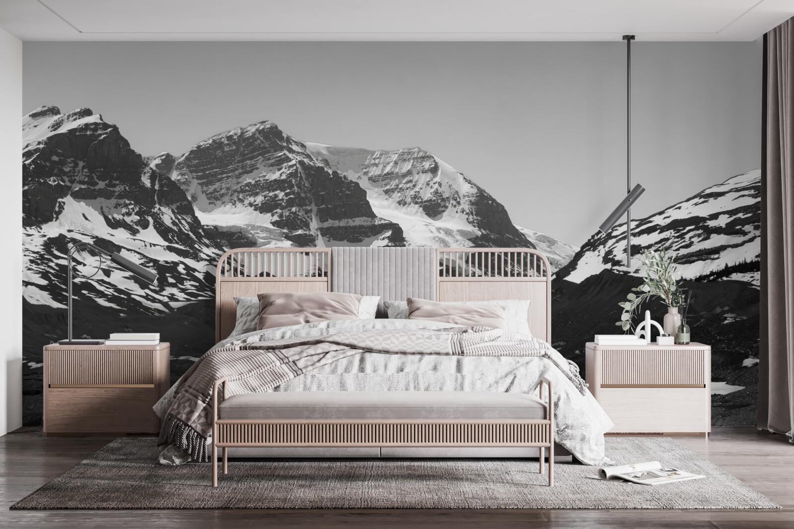 Papier peint image de montagnes en noir et blanc