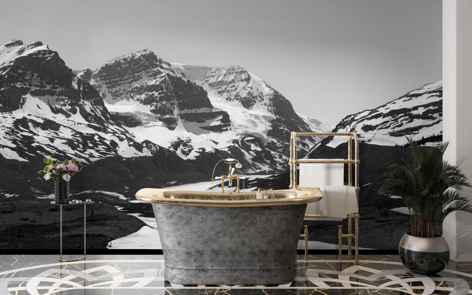 Papier peint image de montagnes en noir et blanc