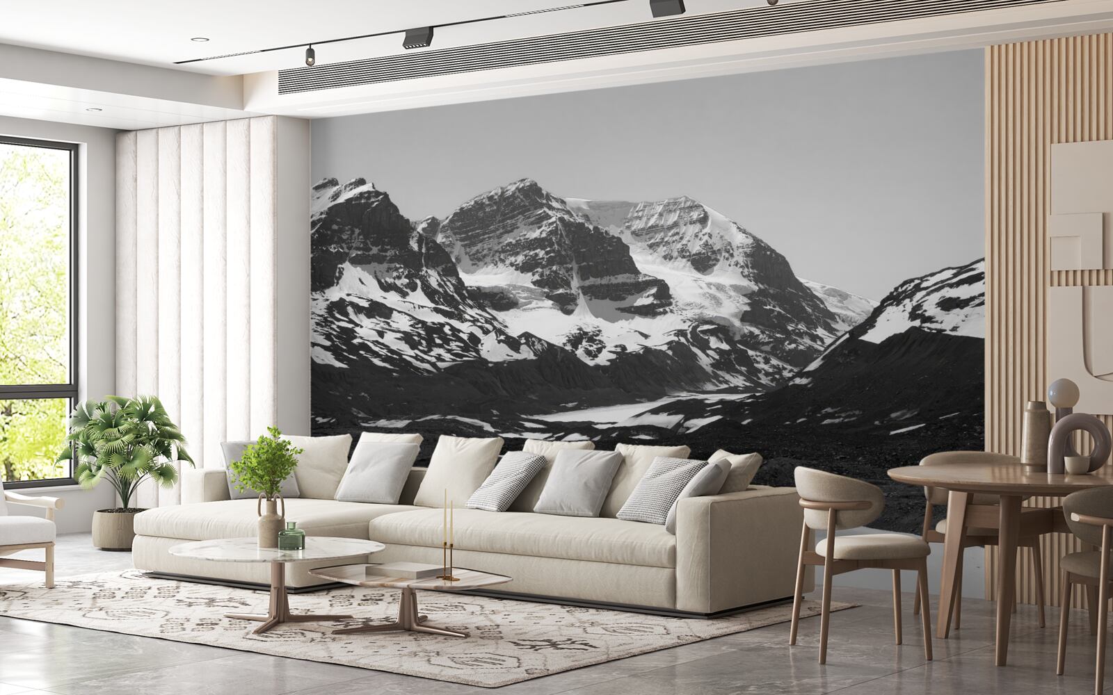 Papier peint image de montagnes en noir et blanc
