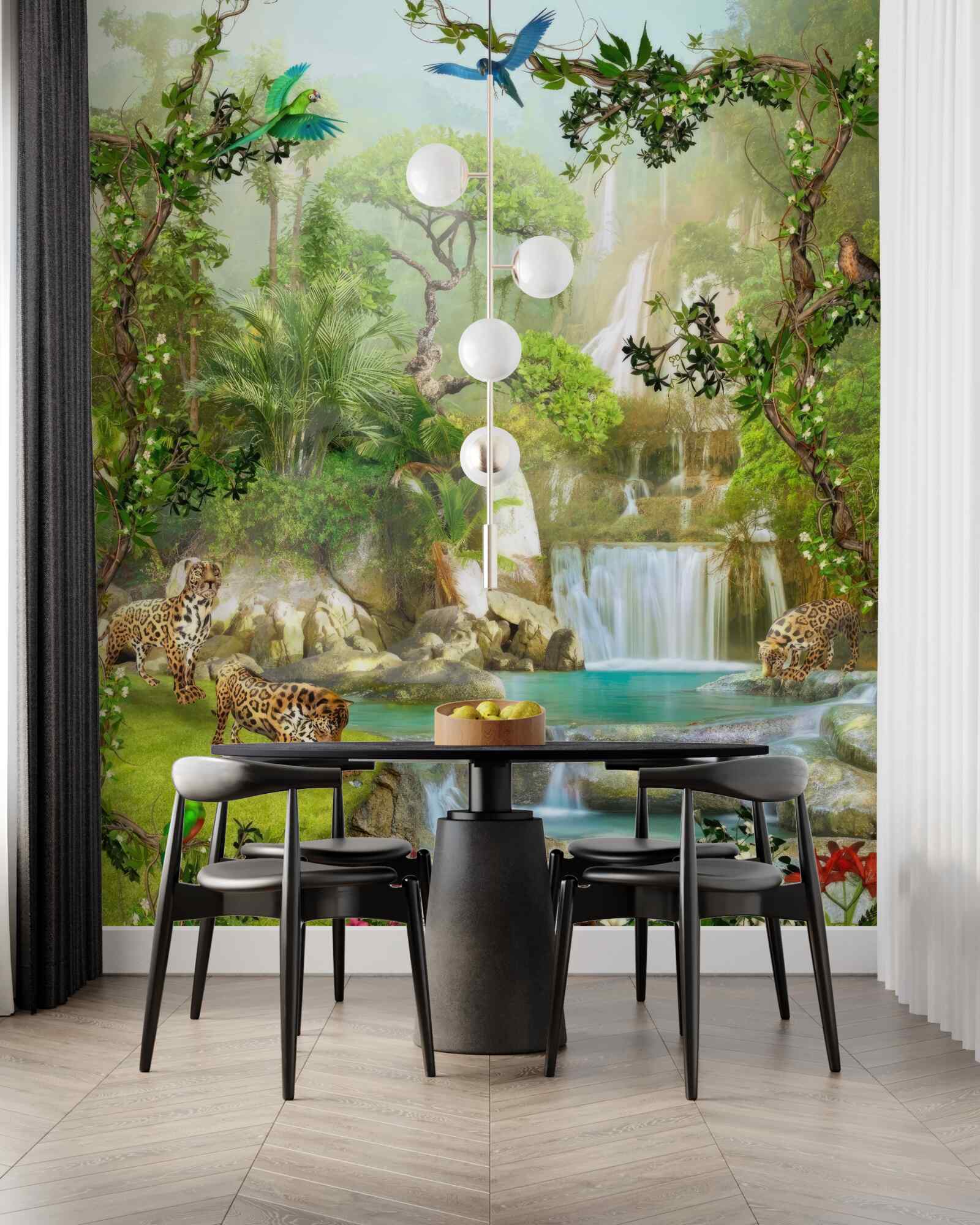 Papier peint il y a des léopards au-dessus de la cascade