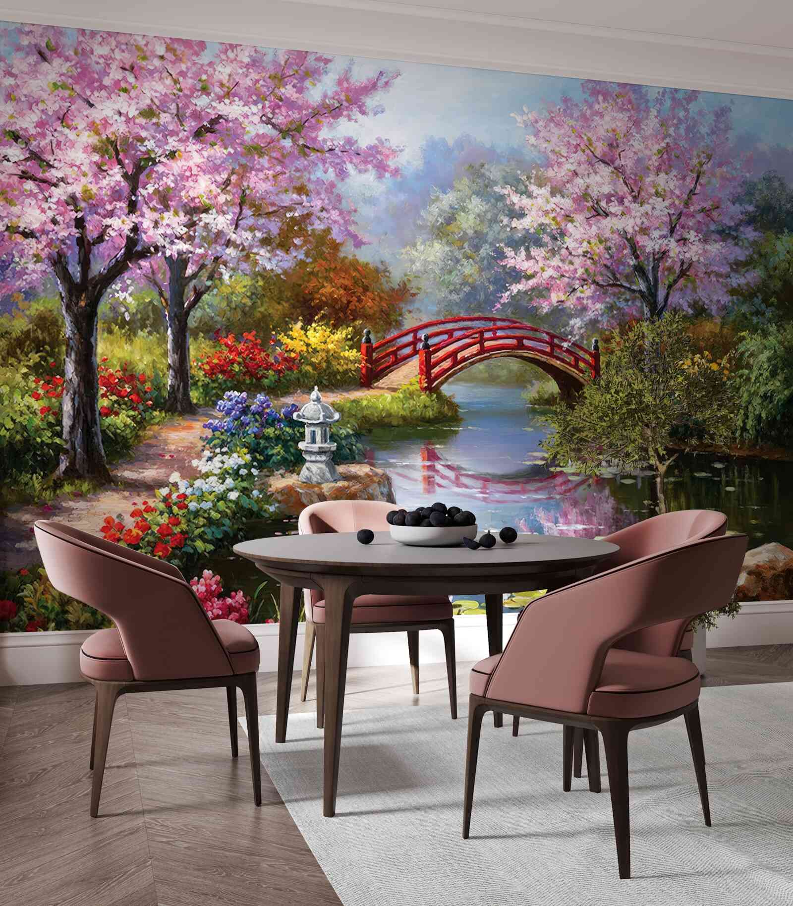 Papier peint jardin fleuri de style chinois